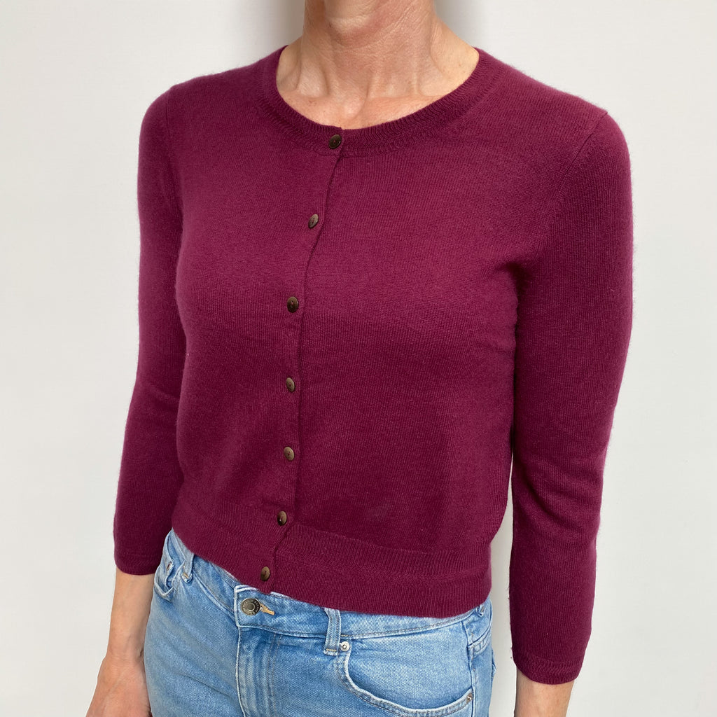 Mulberry Purple Cashmere Cropped Crew Neck Cardigan Small
