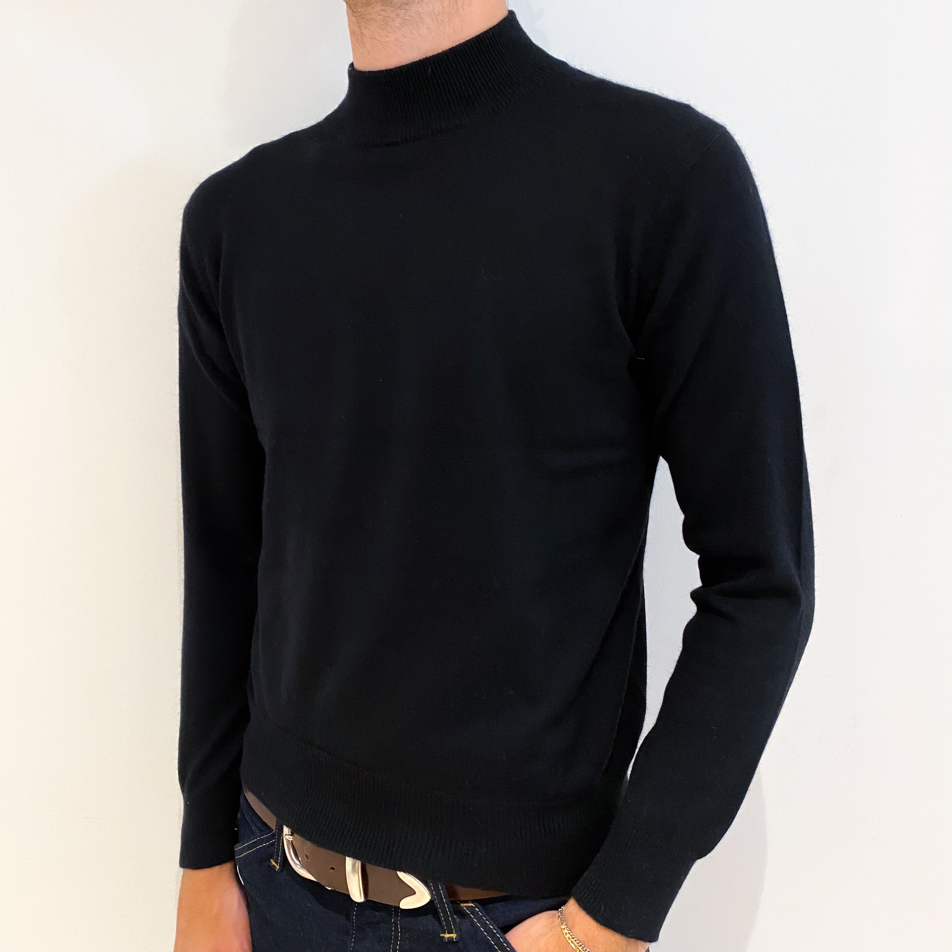 Men's Black Cashmere Turtle Neck Jumper Medium