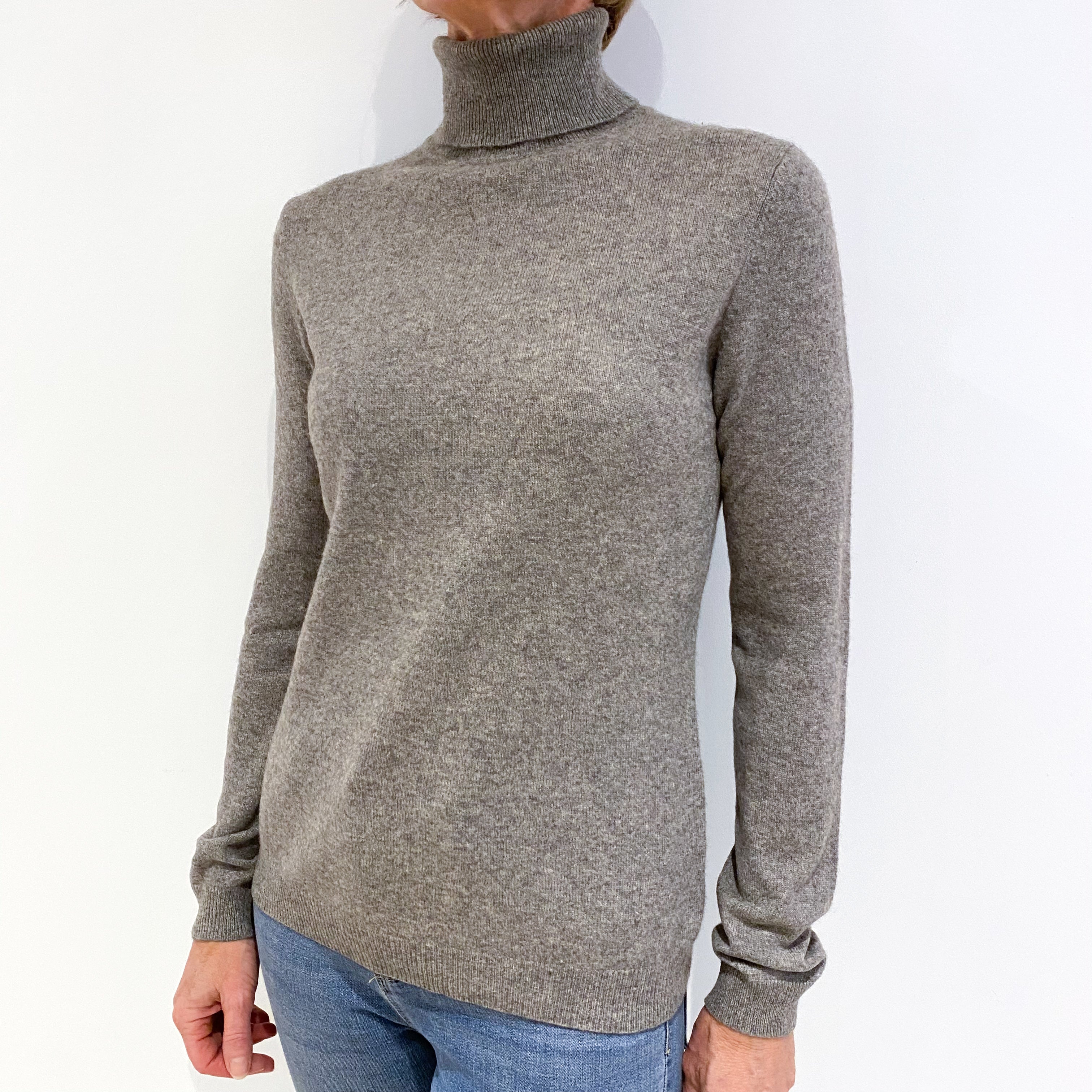 Ash Grey Cashmere Polo Neck Jumper Small