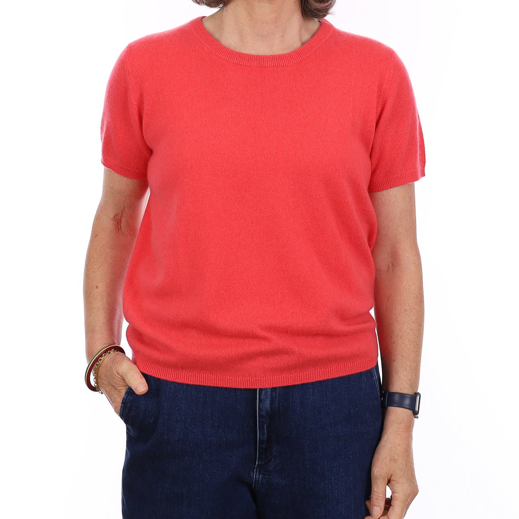 Brand New Coral Pink Cashmere Crew Neck T-Shirt Medium UK 12-14