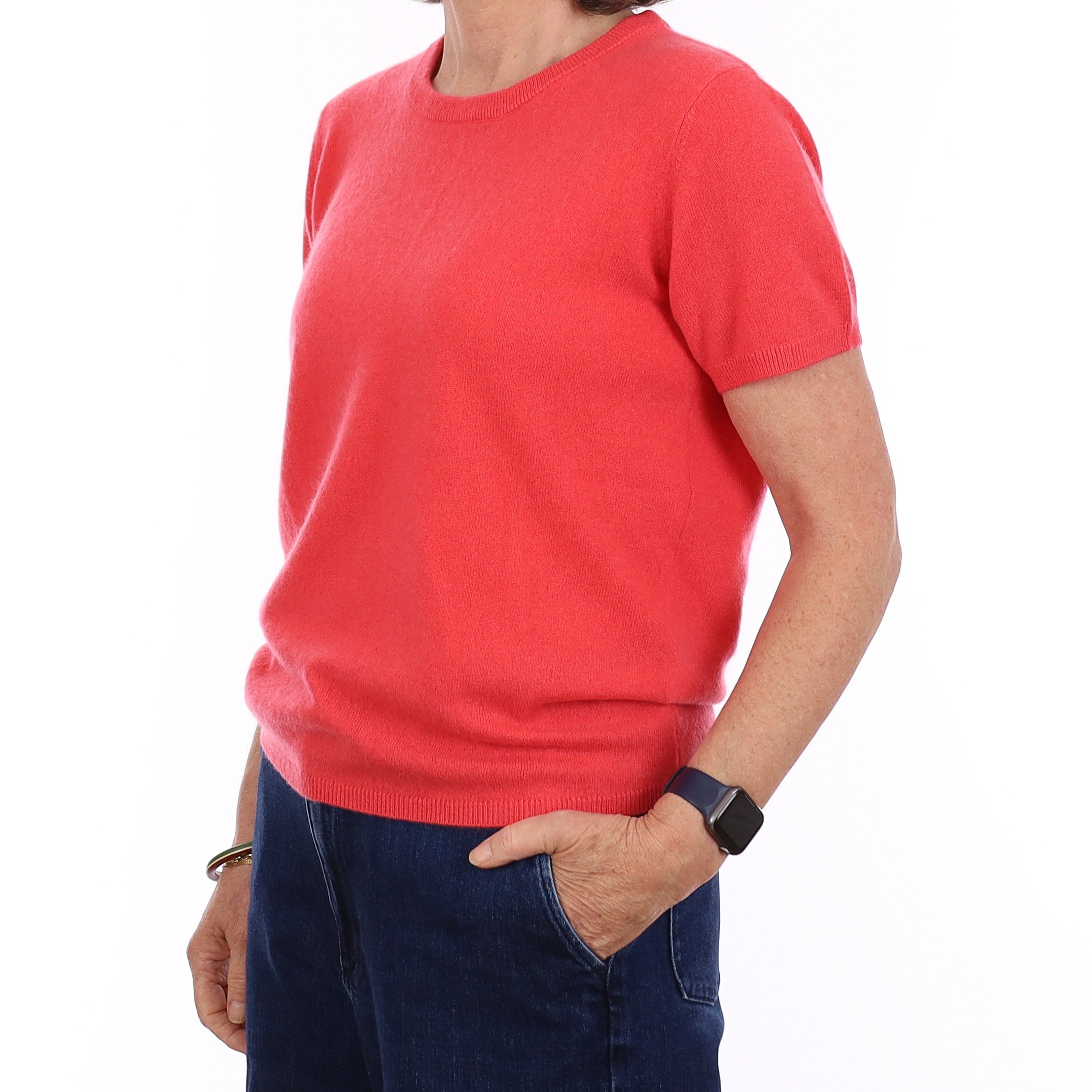 Brand New Coral Pink Cashmere Crew Neck T-Shirt Medium UK 12-14