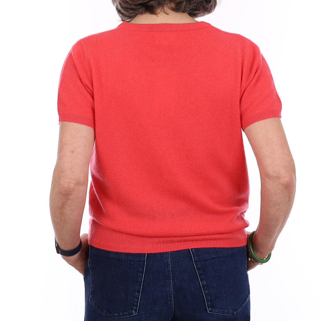 Brand New Coral Pink Cashmere Crew Neck T-Shirt Medium UK 12-14