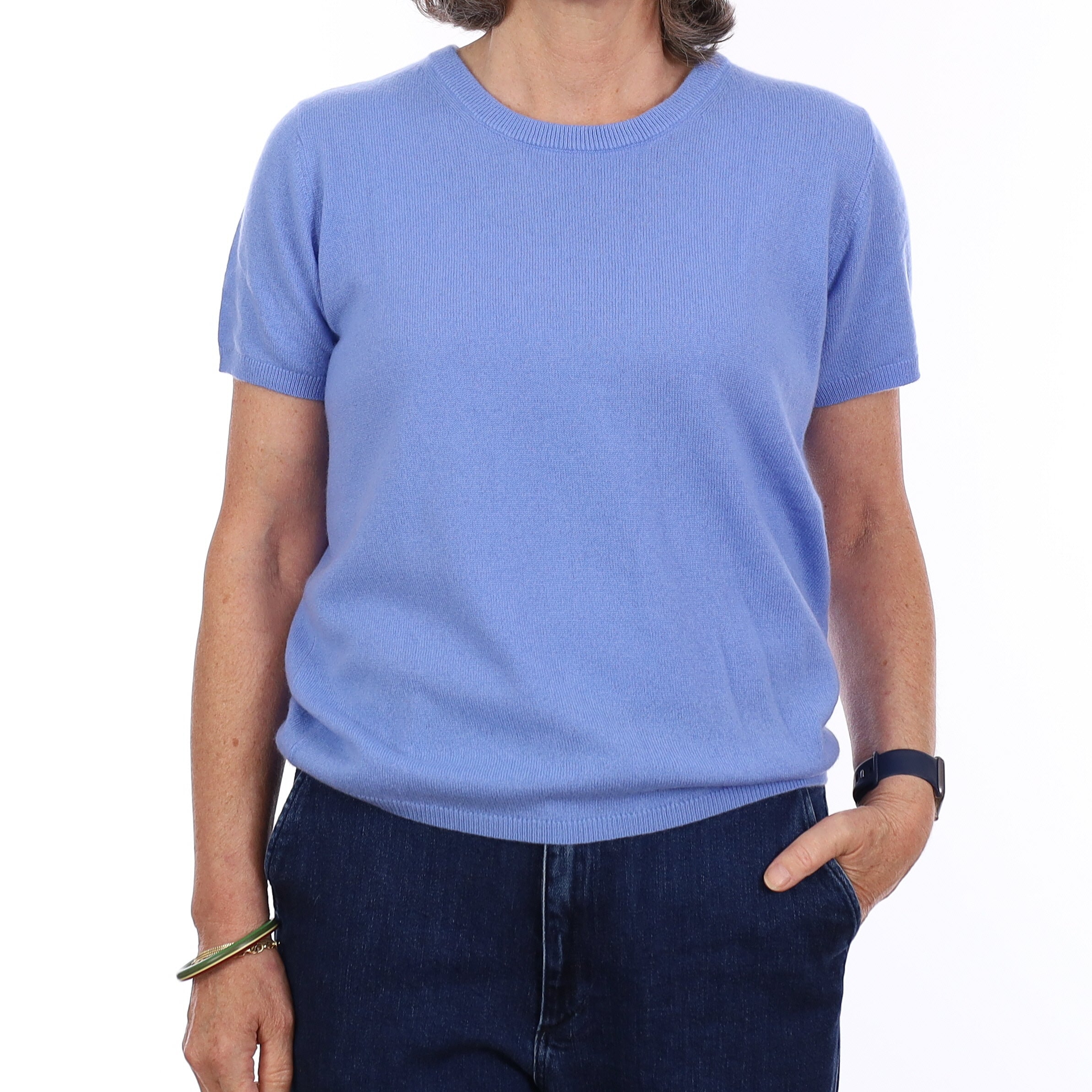 Brand New Cornflower Blue Cashmere Crew Neck T-Shirt Medium UK 12-14