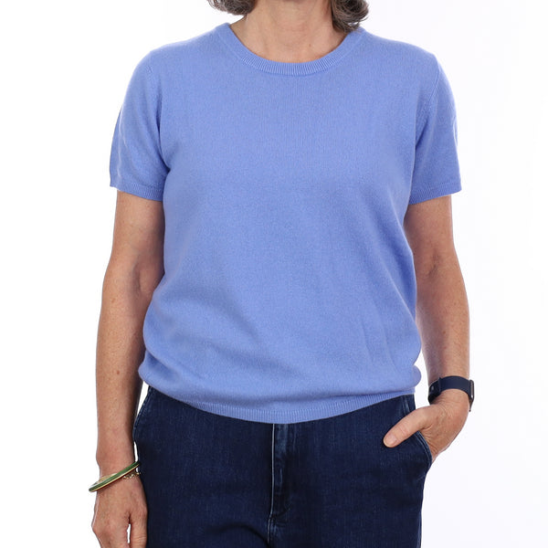 Brand New Cornflower Blue Cashmere Crew Neck T-Shirt Medium UK 12-14