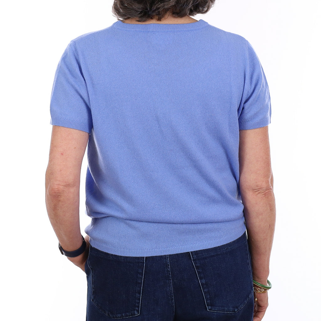 Brand New Cornflower Blue Cashmere Crew Neck T-Shirt Medium UK 12-14