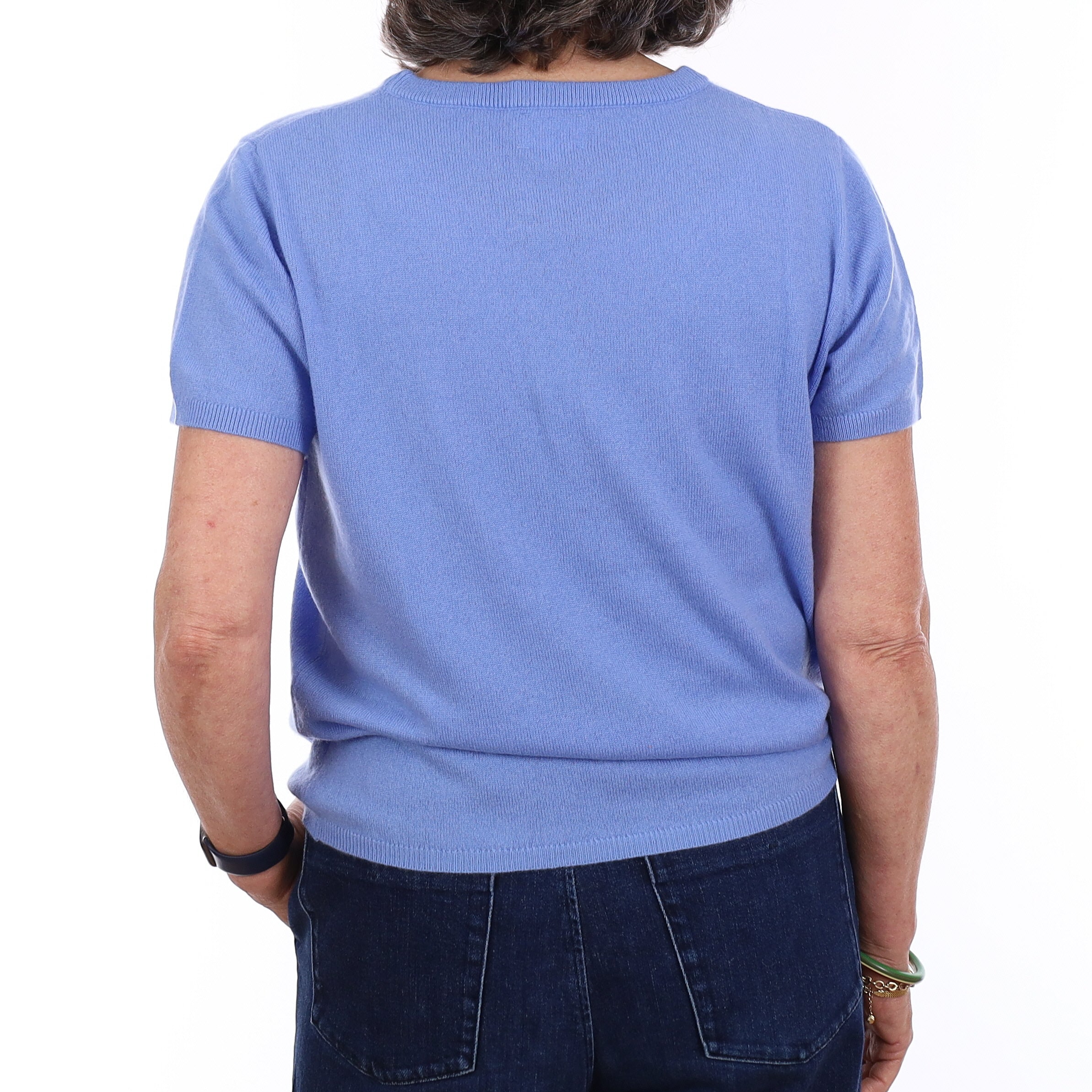 Brand New Cornflower Blue Cashmere Crew Neck T-Shirt Medium UK 12-14