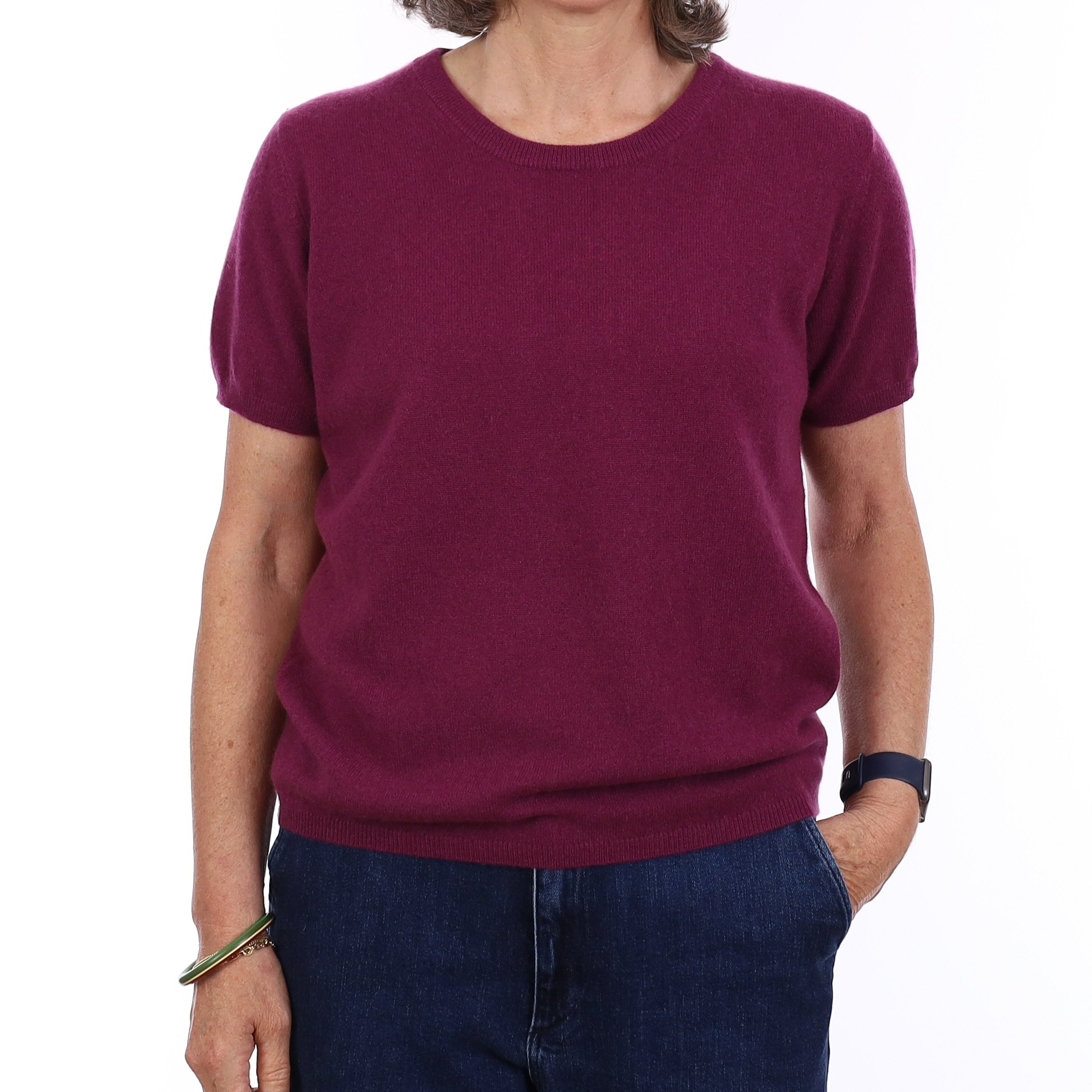 Brand New Mulberry Purple Cashmere Crew Neck T-Shirt Medium UK 12-14