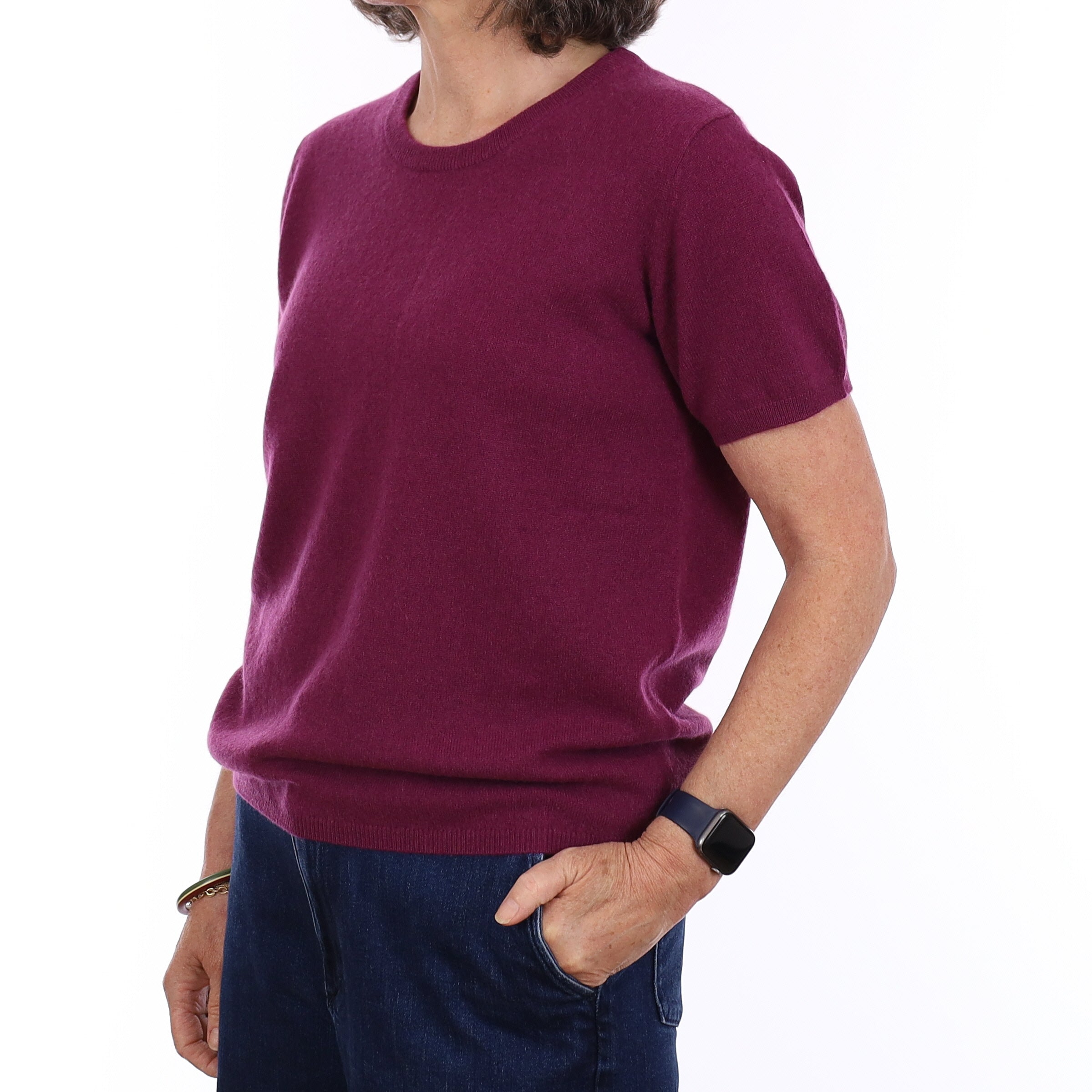 Brand New Mulberry Purple Cashmere Crew Neck T-Shirt Medium UK 12-14