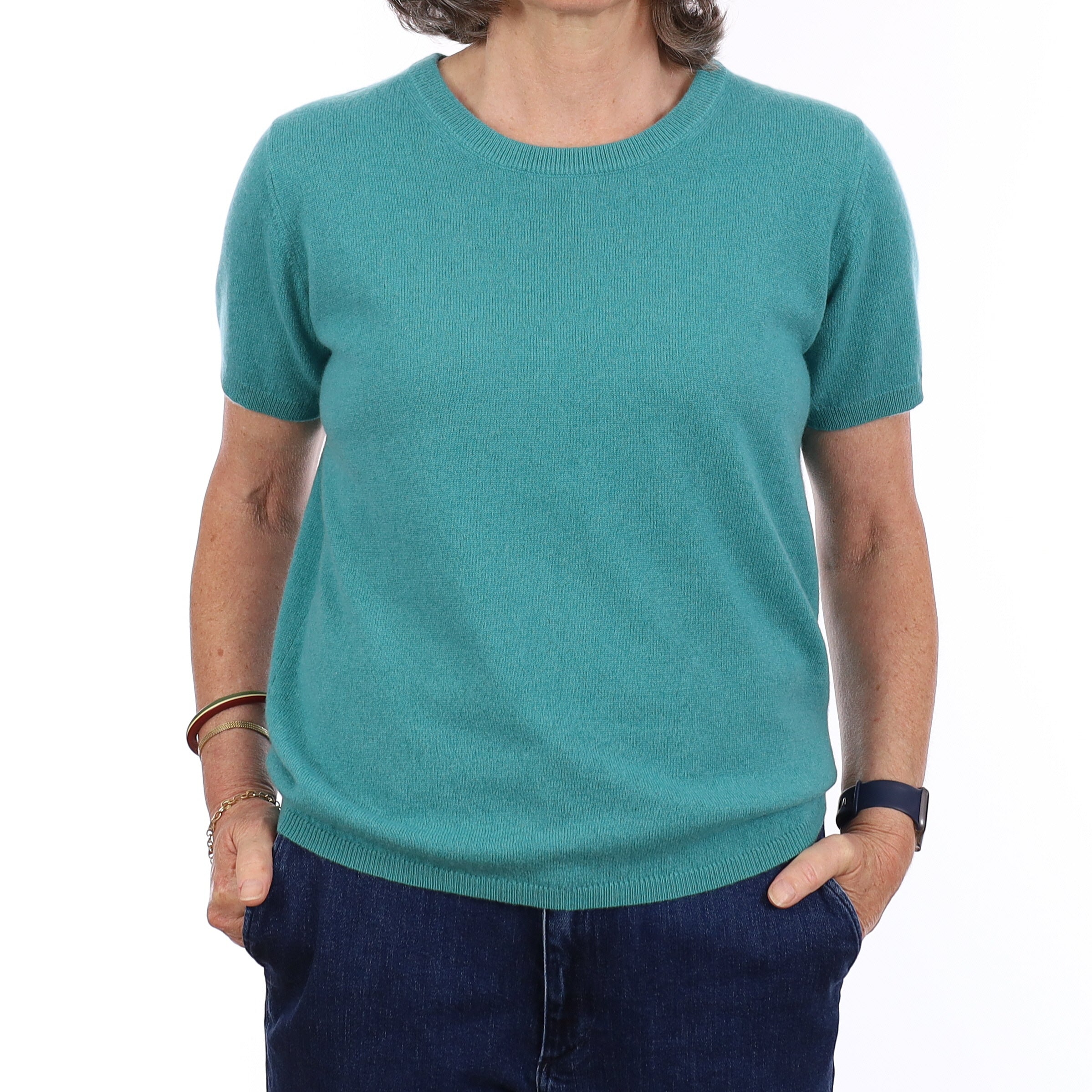 Brand New Lagoon Green Cashmere Crew Neck T-Shirt Medium UK 12-14