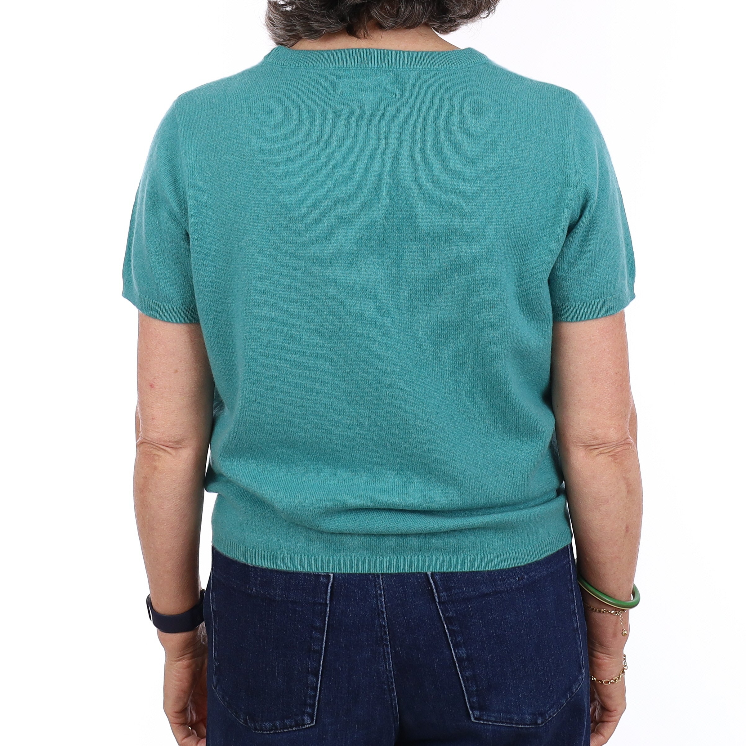 Brand New Lagoon Green Cashmere Crew Neck T-Shirt Medium UK 12-14