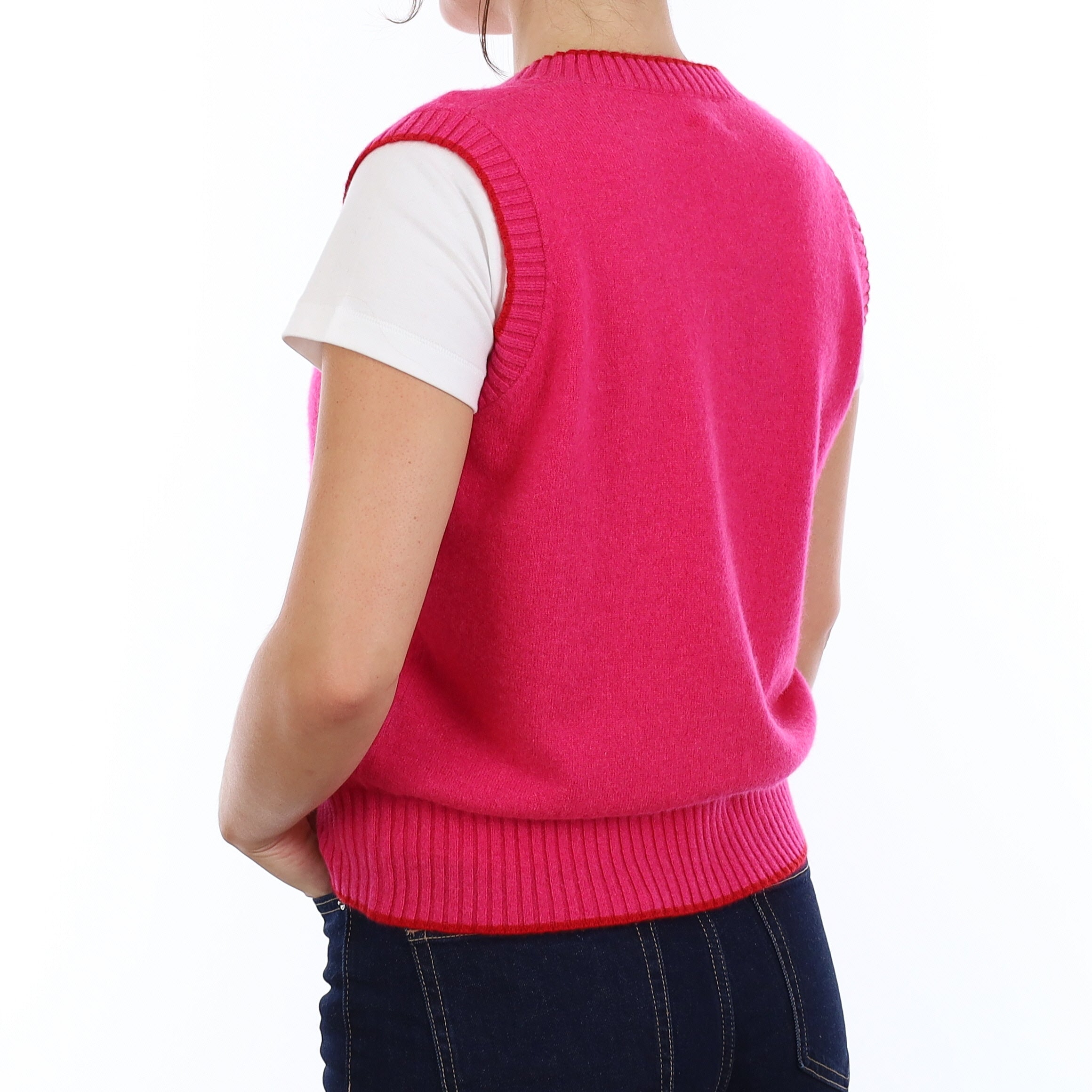 Brand New Hot Pink and Red Cashmere V Neck Tank Top Medium UK 12-14