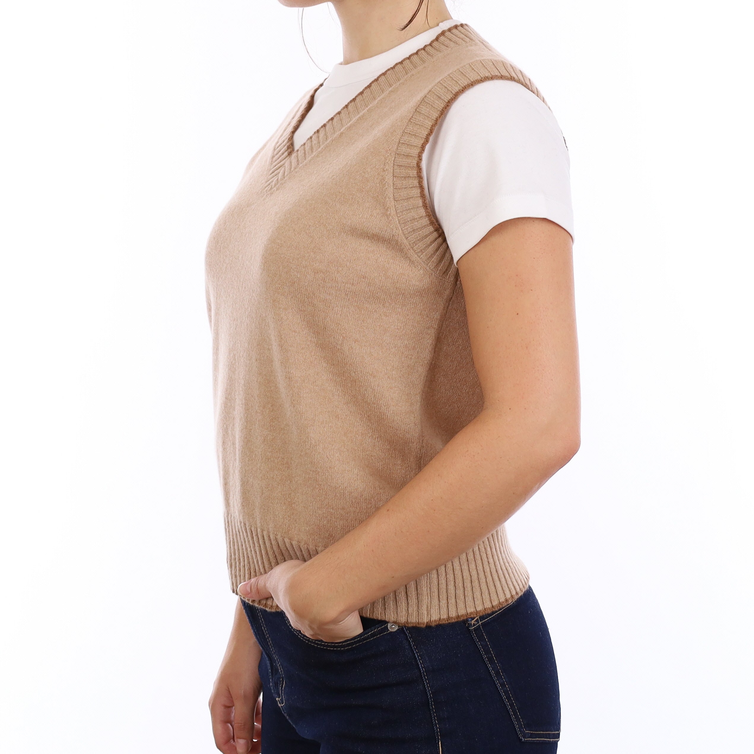 Brand New Caramel and Harvest Cashmere V Neck Tank Top Medium UK 12-14