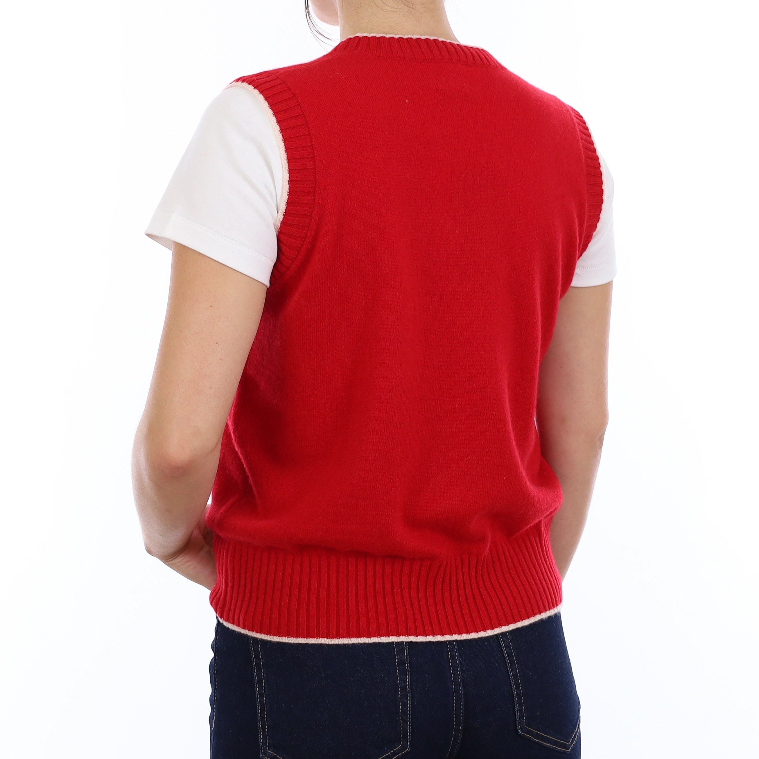 Brand New Post Box Red and Chalk Cashmere V Neck Tank Top Medium UK 12-14