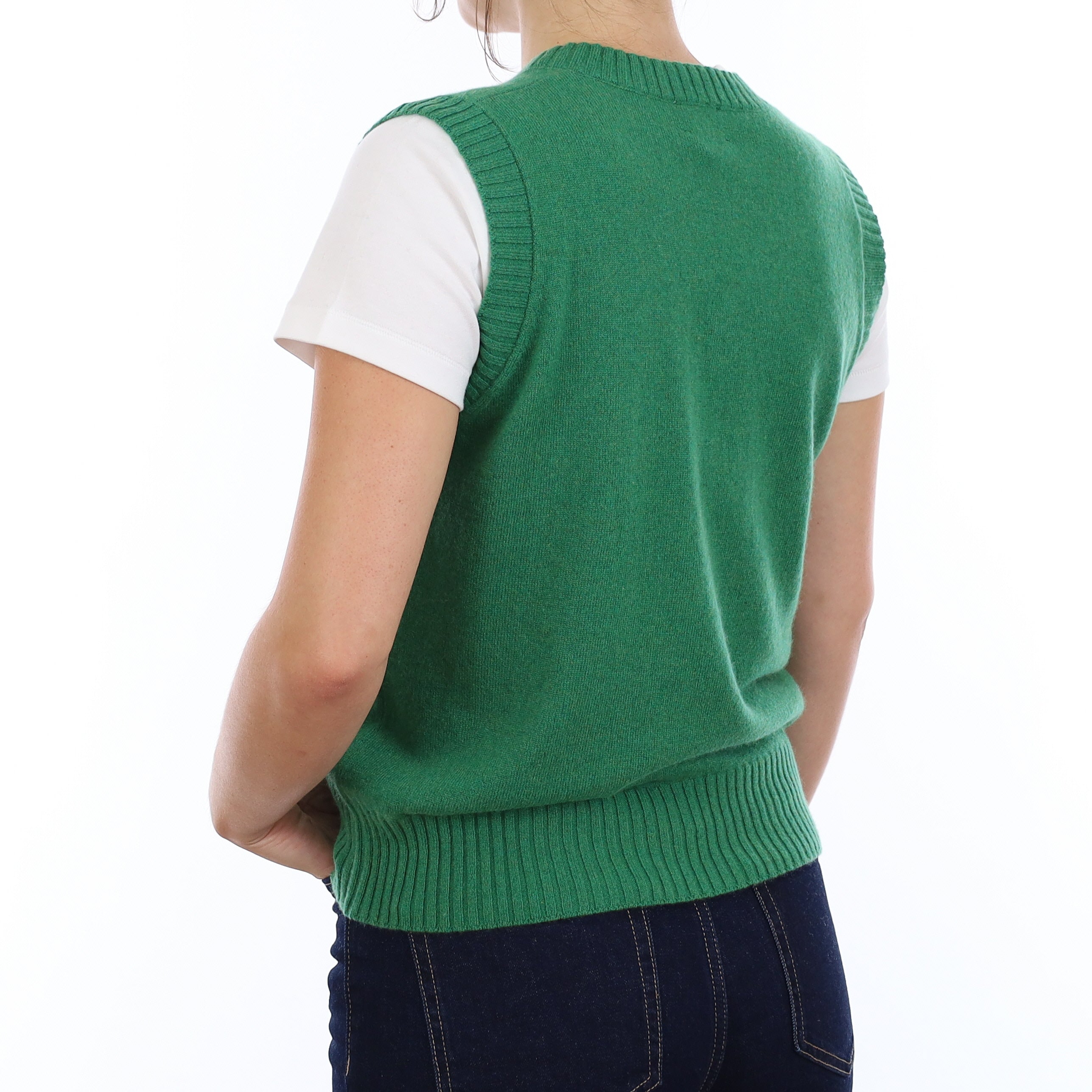Brand New Jade Green Cashmere V Neck Tank Top Medium UK 12-14