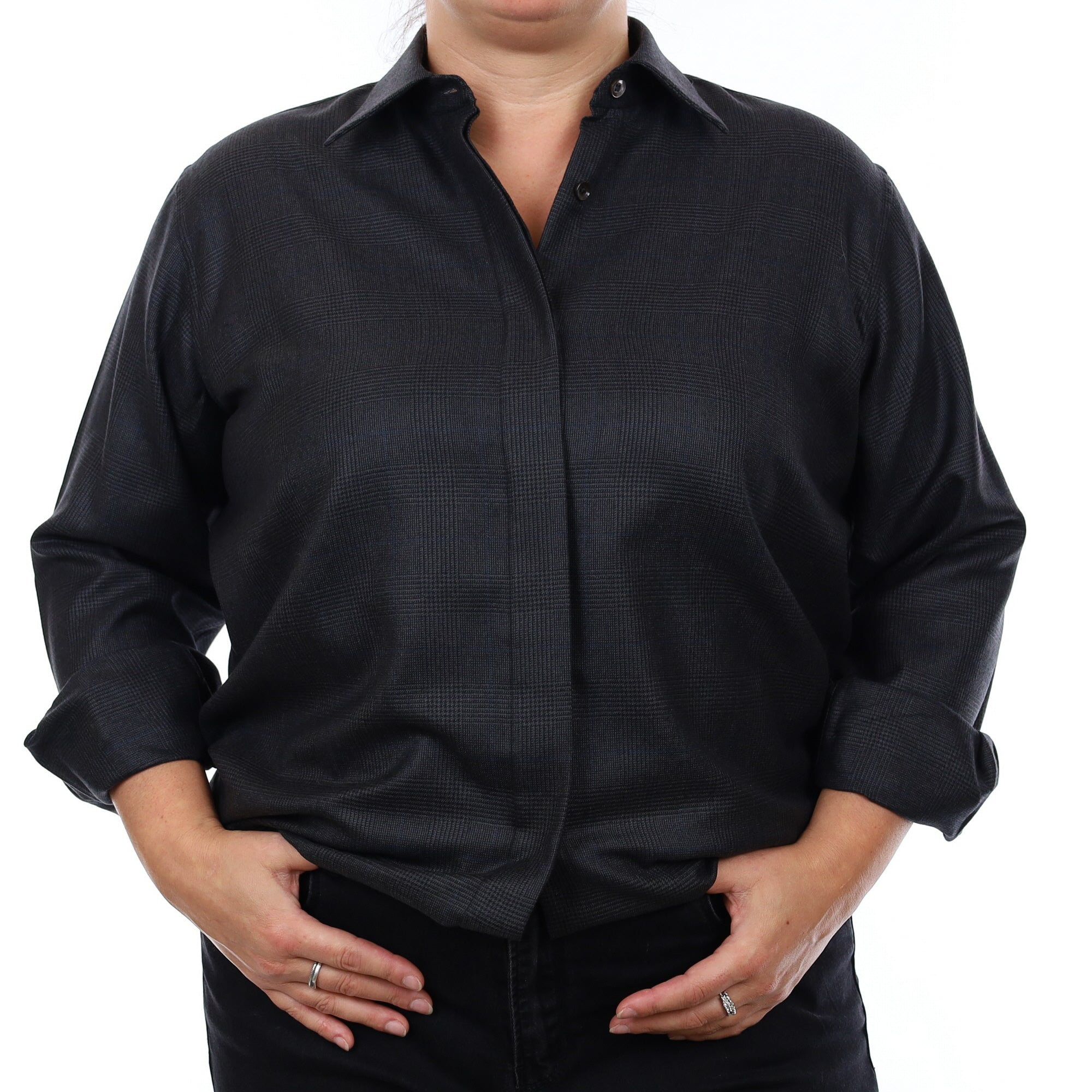 Brand New Hermès Charcoal Prince Of Wales Check Shirt UK 18