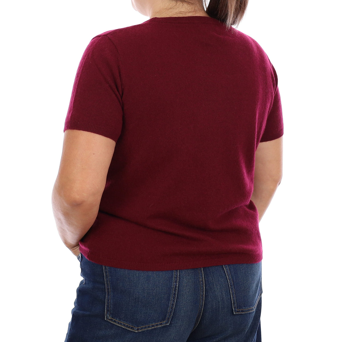 Brand New Wine Red Cashmere Crew Neck T-Shirt Large UK 16-18
