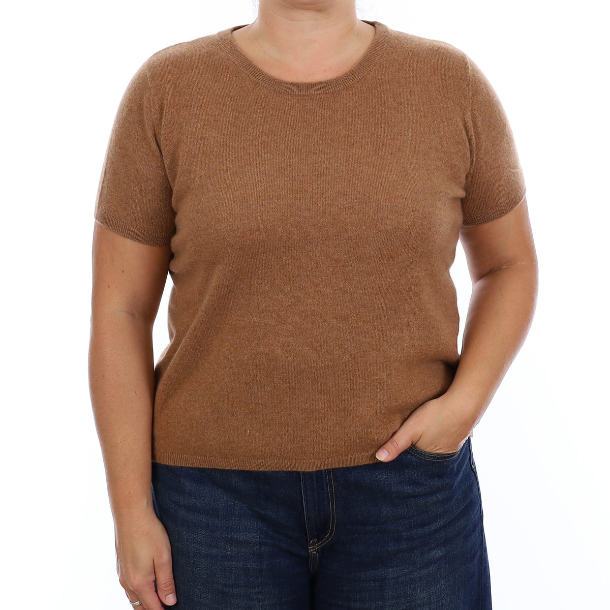 Brand New Harvest Brown Cashmere Crew Neck T-Shirt Extra Large UK 20-22