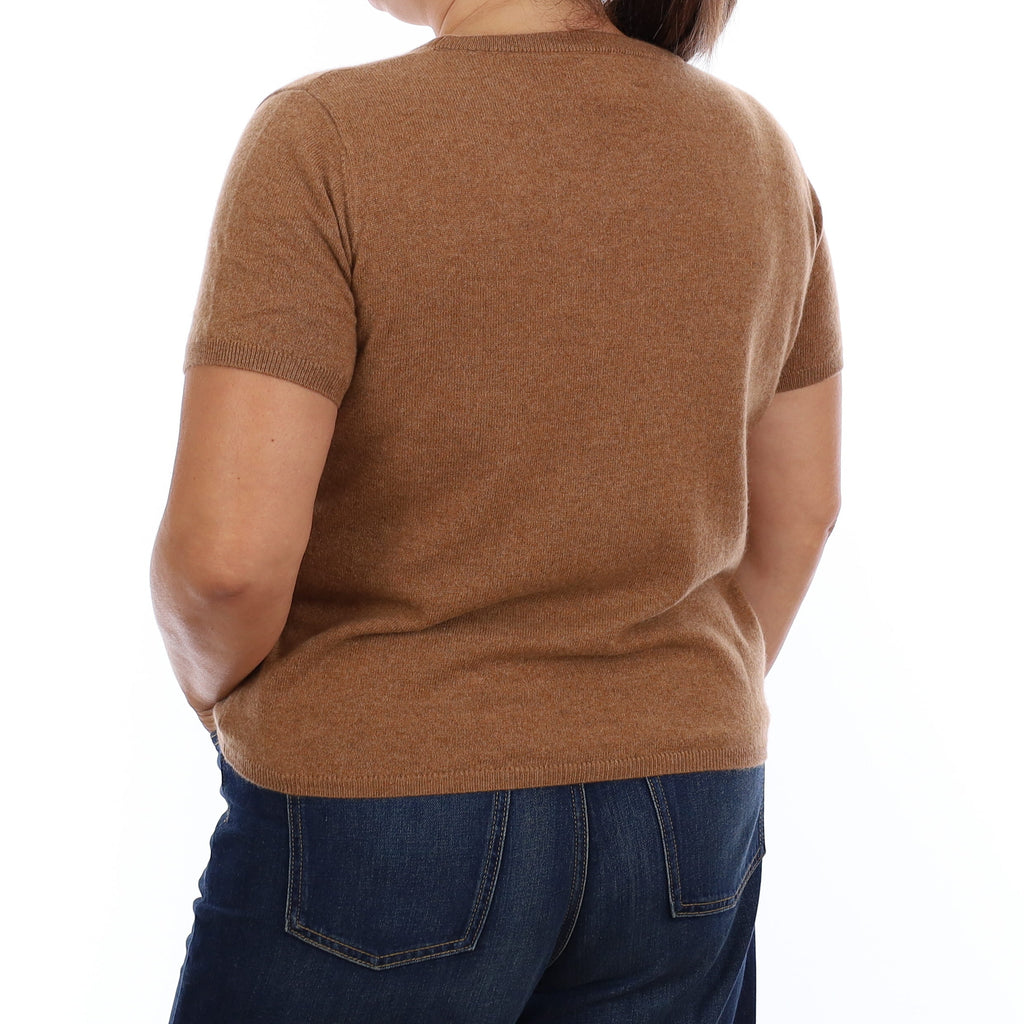Brand New Harvest Brown Cashmere Crew Neck T-Shirt Extra Large UK 20-22