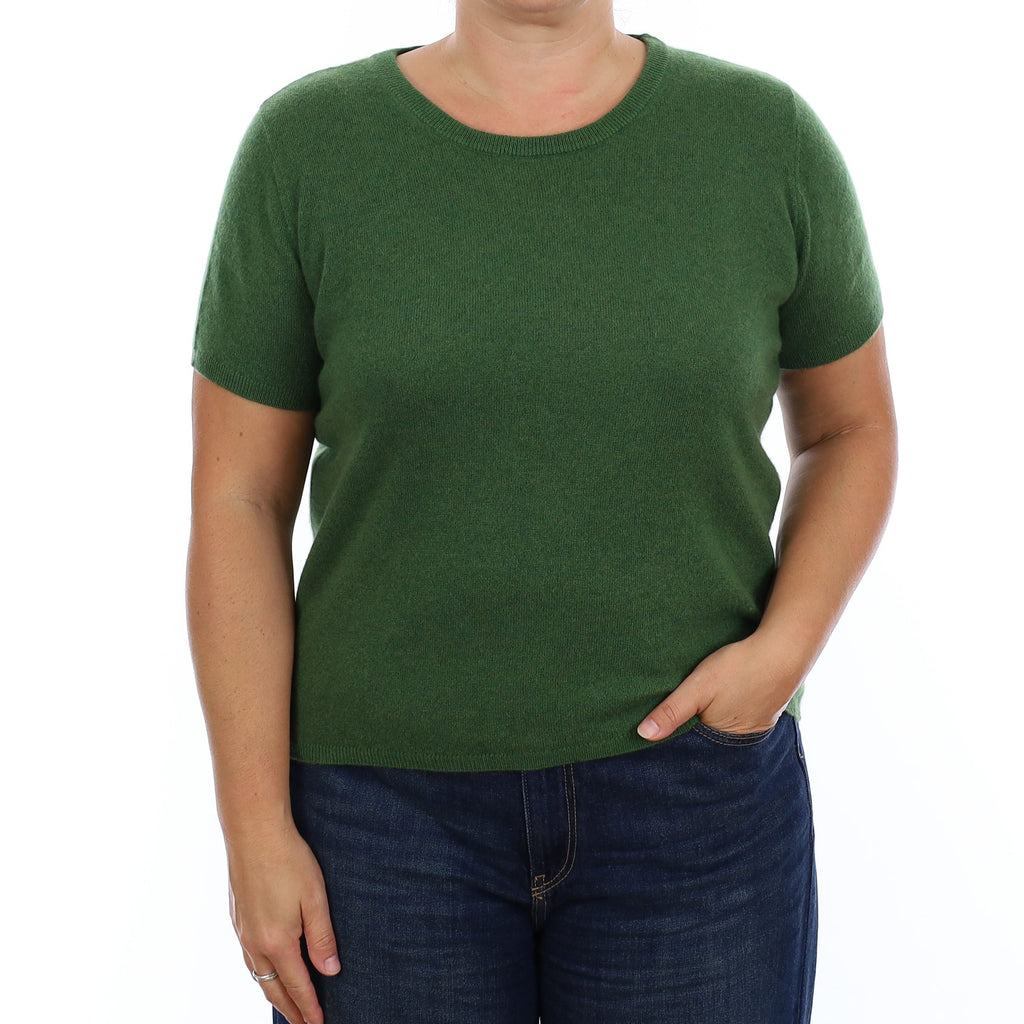 Brand New Willow Green Cashmere Crew Neck T-Shirt Extra Large UK 20-22