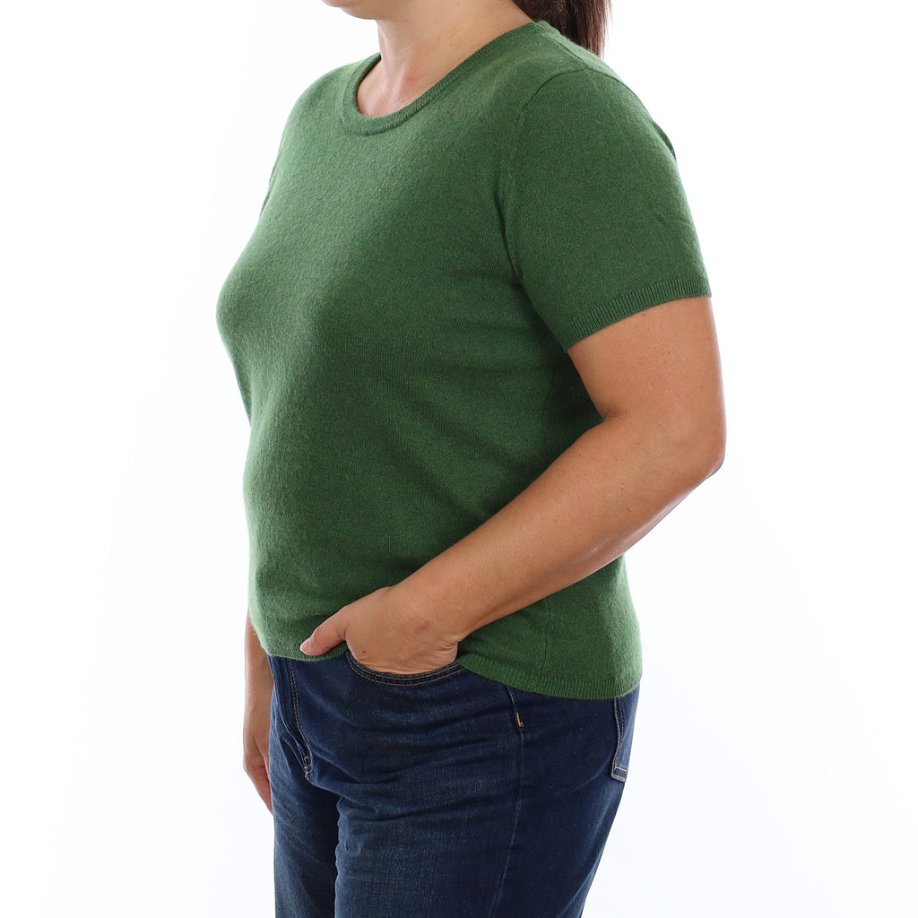Brand New Willow Green Cashmere Crew Neck T-Shirt Extra Large UK 20-22