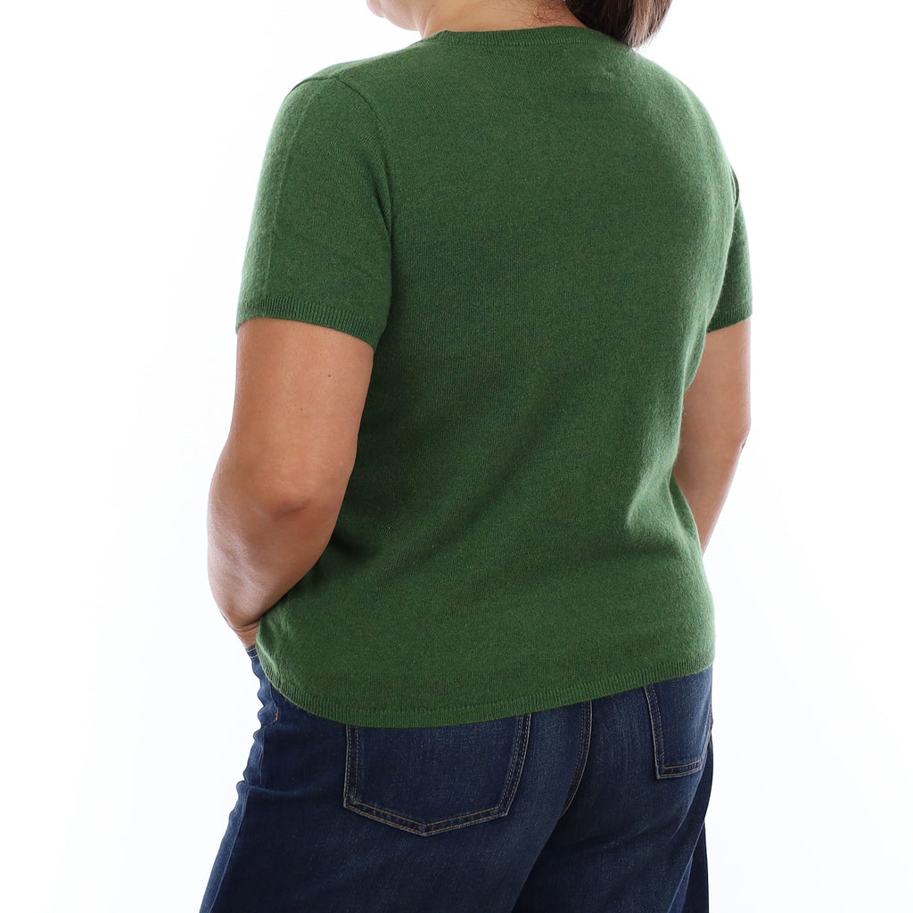 Brand New Willow Green Cashmere Crew Neck T-Shirt Large UK 16-18