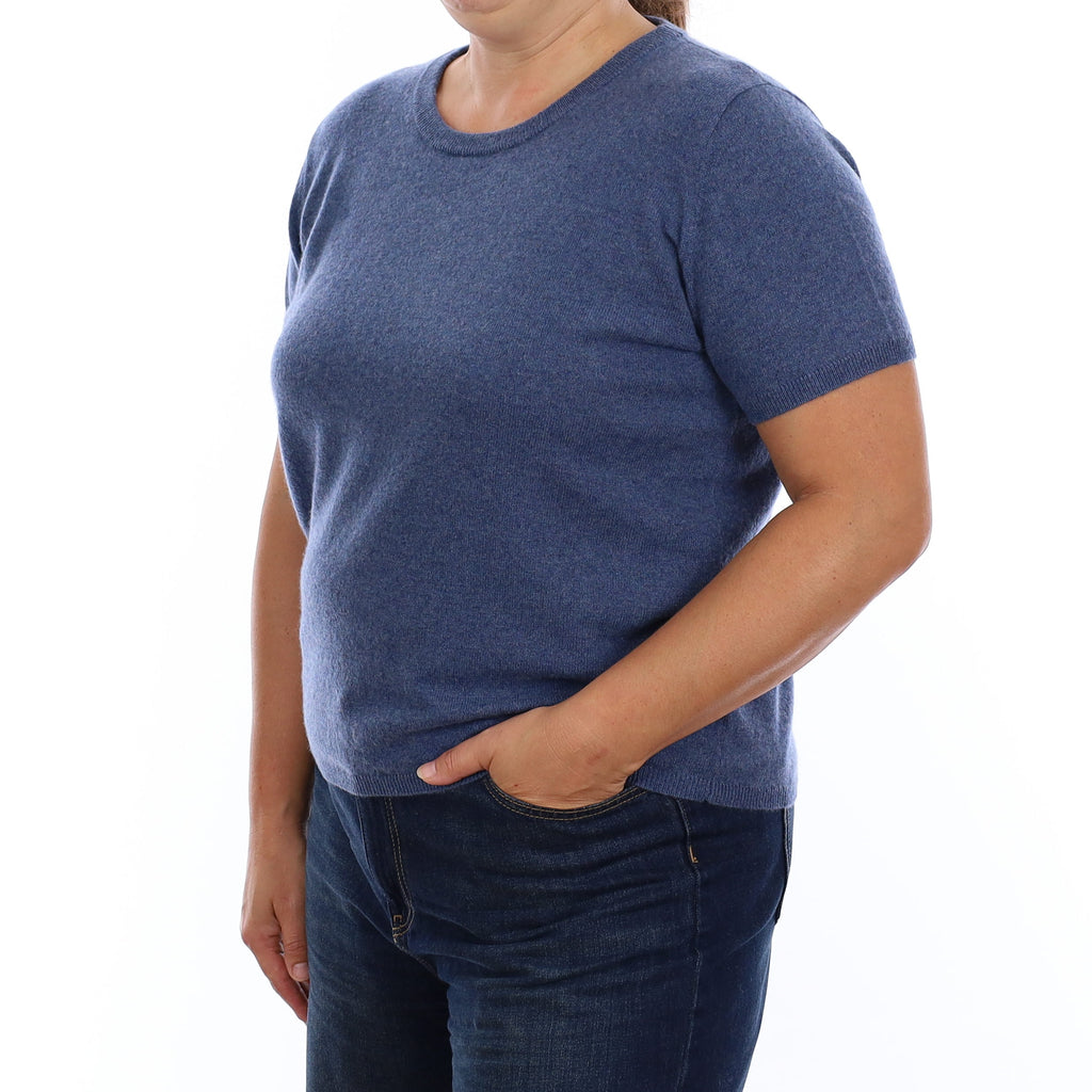 Brand New Denim Blue Cashmere Crew Neck T-Shirt Large UK 16-18