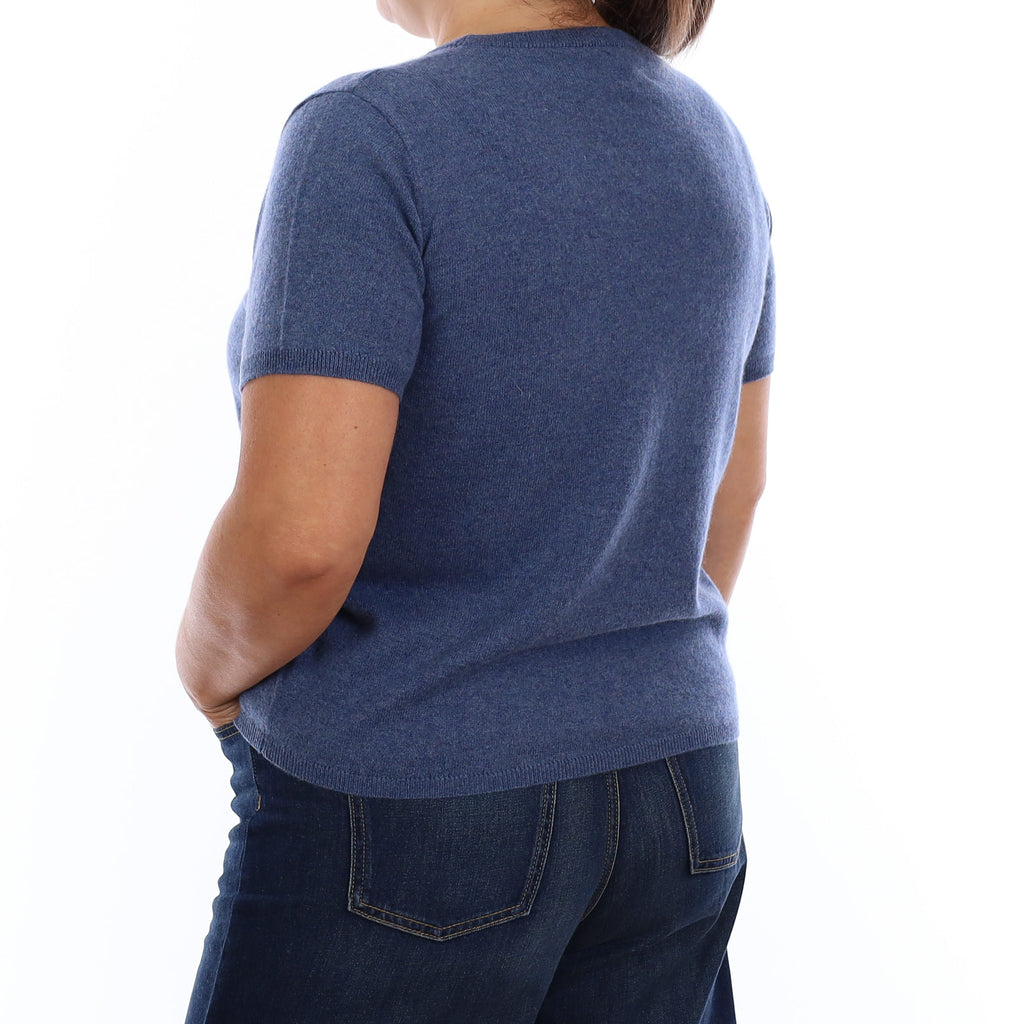 Brand New Denim Blue Cashmere Crew Neck T-Shirt Extra Large UK 20-22