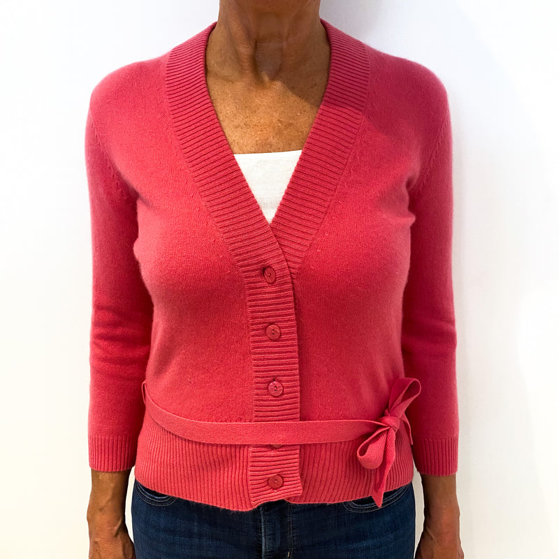 Rose Pink 3/4 Sleeve Cashmere V-Neck Tie Up Cardigan Medium