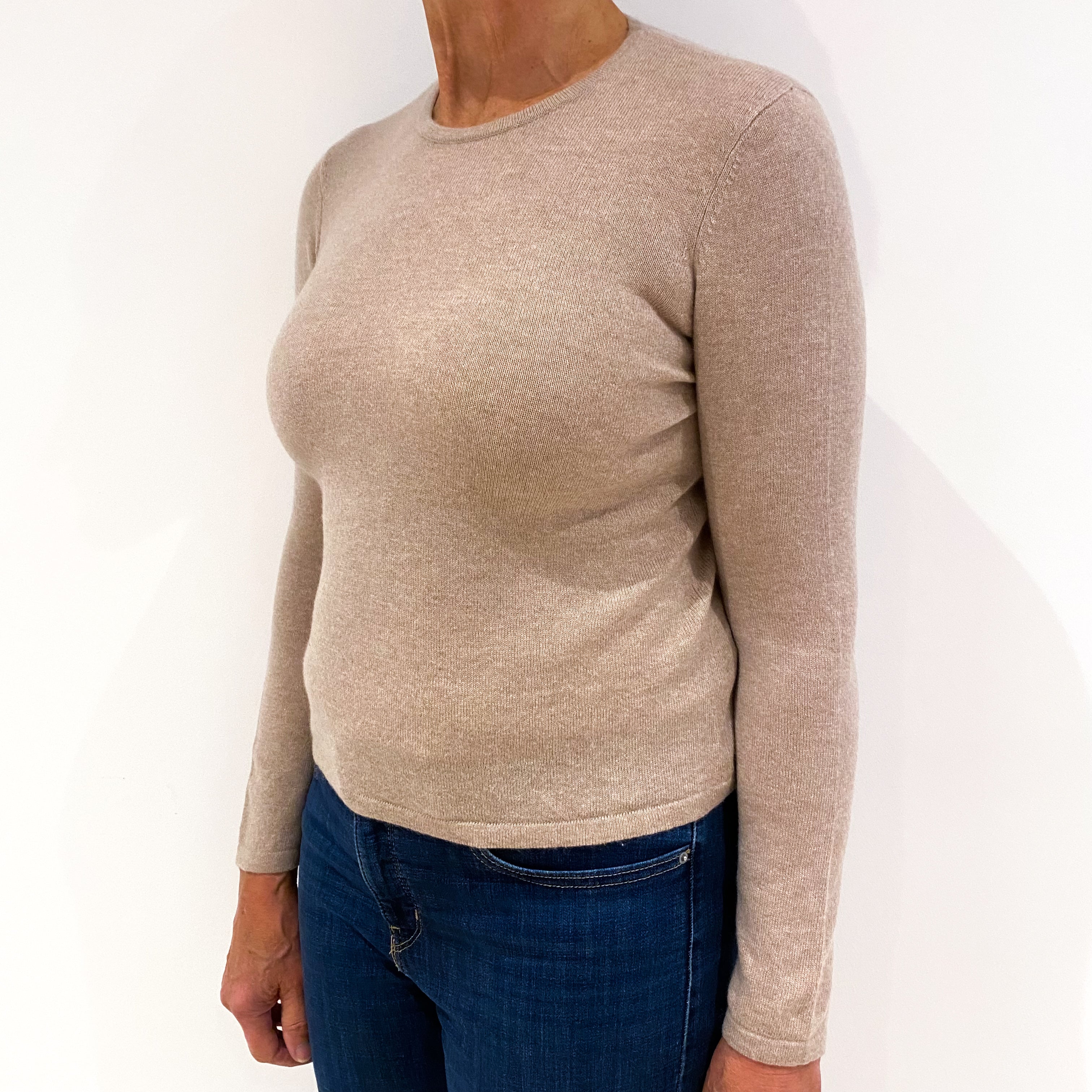 Sand Beige Cashmere Crew Neck Jumper Medium