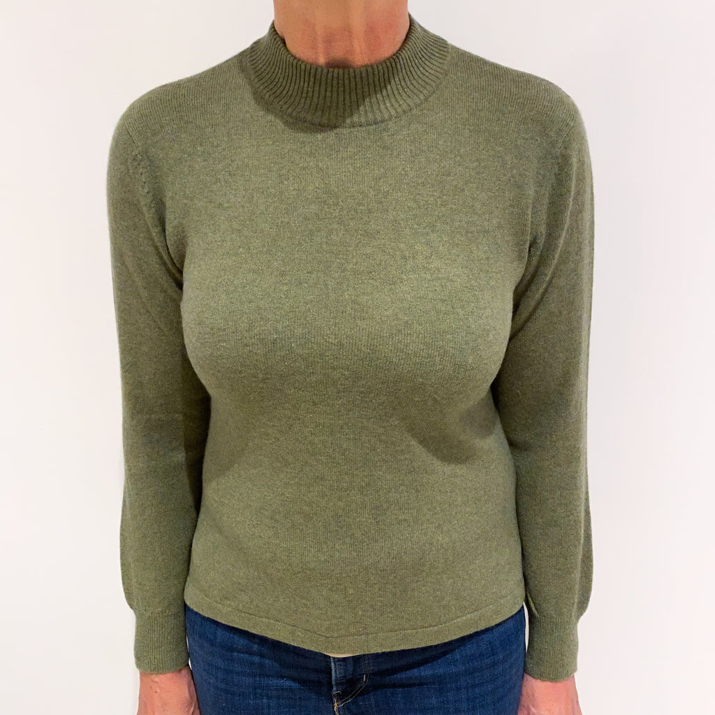 Moss Green Cashmere Polo Neck Jumper Medium