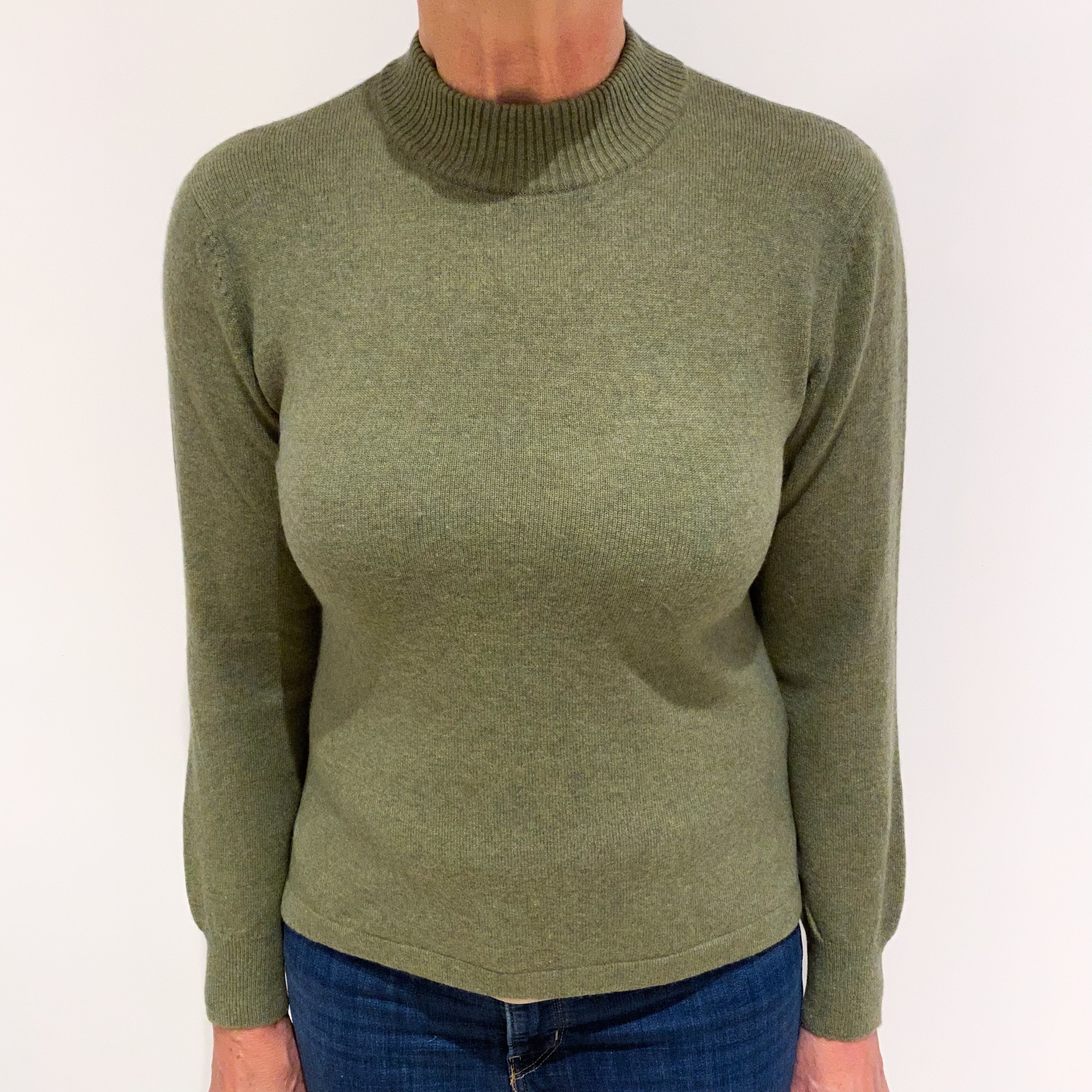 Moss Green Cashmere Polo Neck Jumper Medium