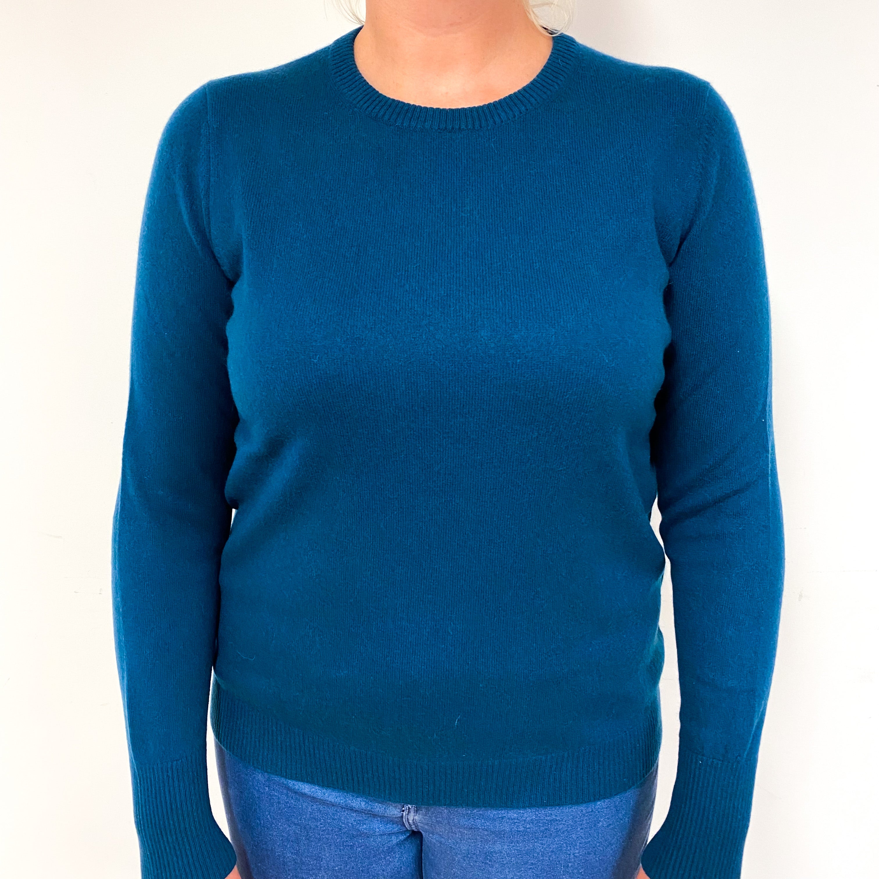Teal Blue Cashmere Crew Neck Jumper Large