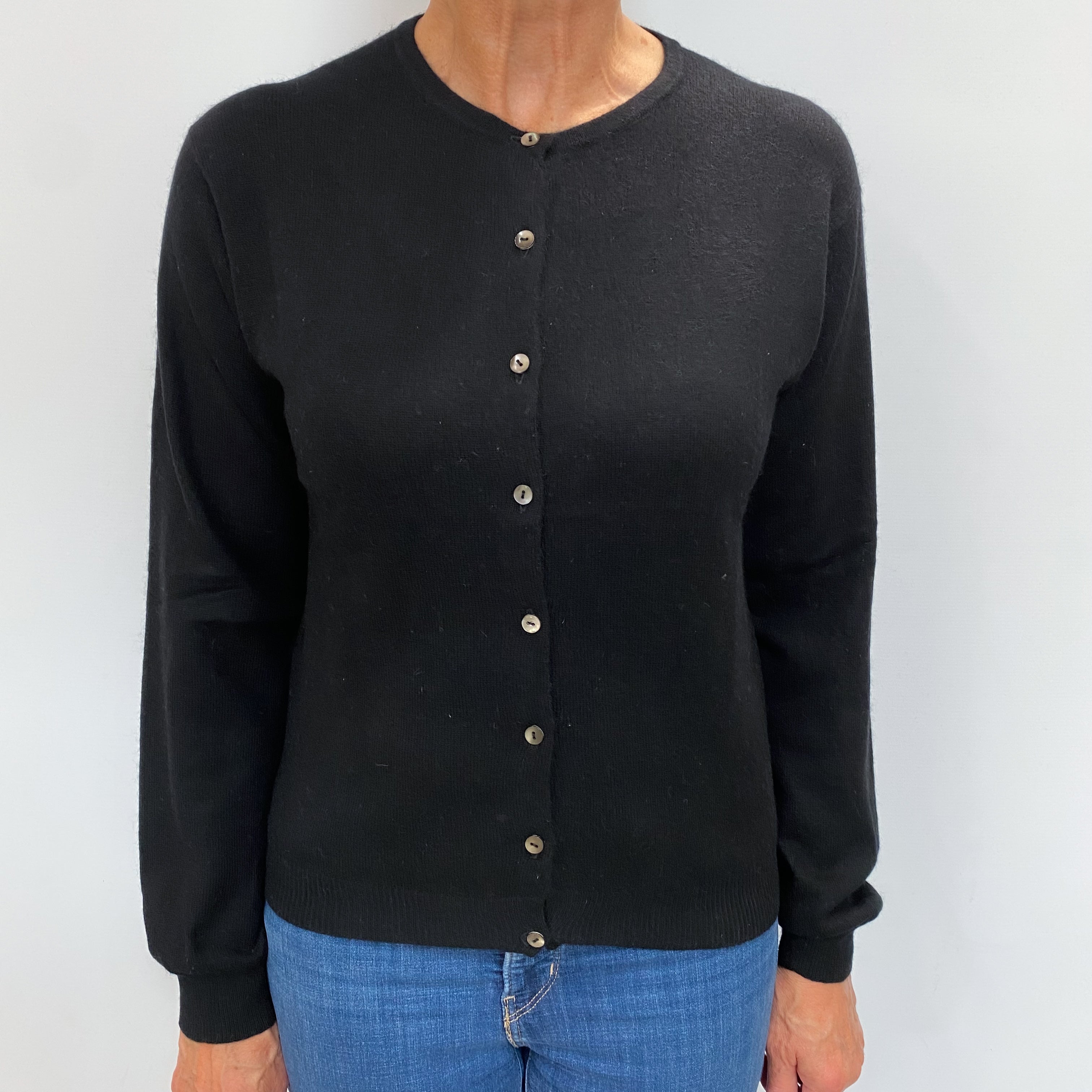 Black Cashmere Crew Neck Cardigan Medium