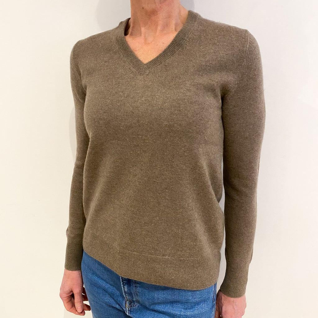 Mocha Brown Cashmere V Neck Jumper Small