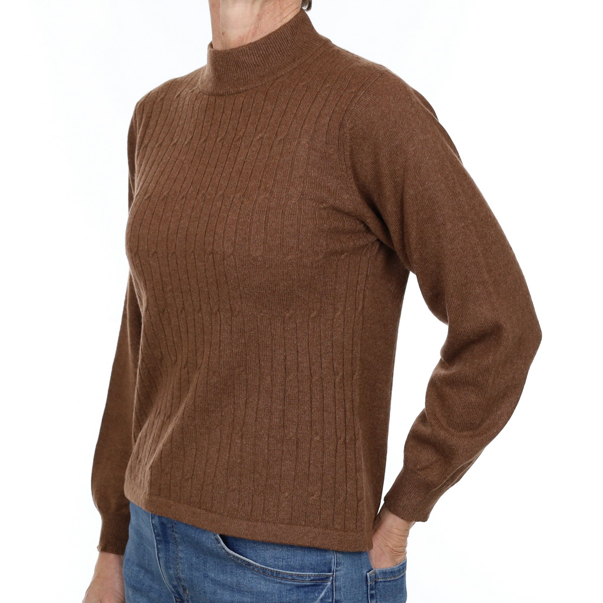 Walnut Brown Cashmere Turtle Neck Jumper Small