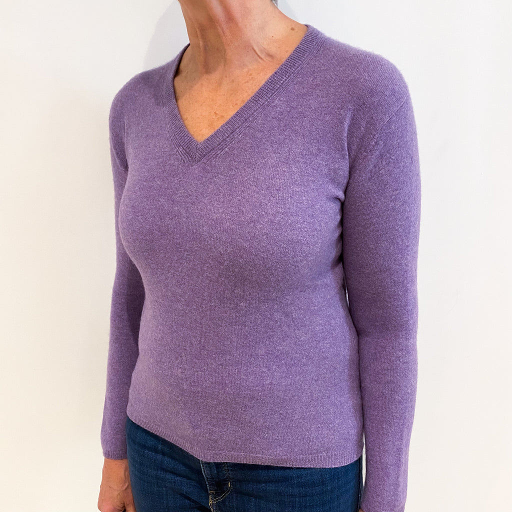 Deep Lavender Purple Cashmere V Neck Jumper Medium