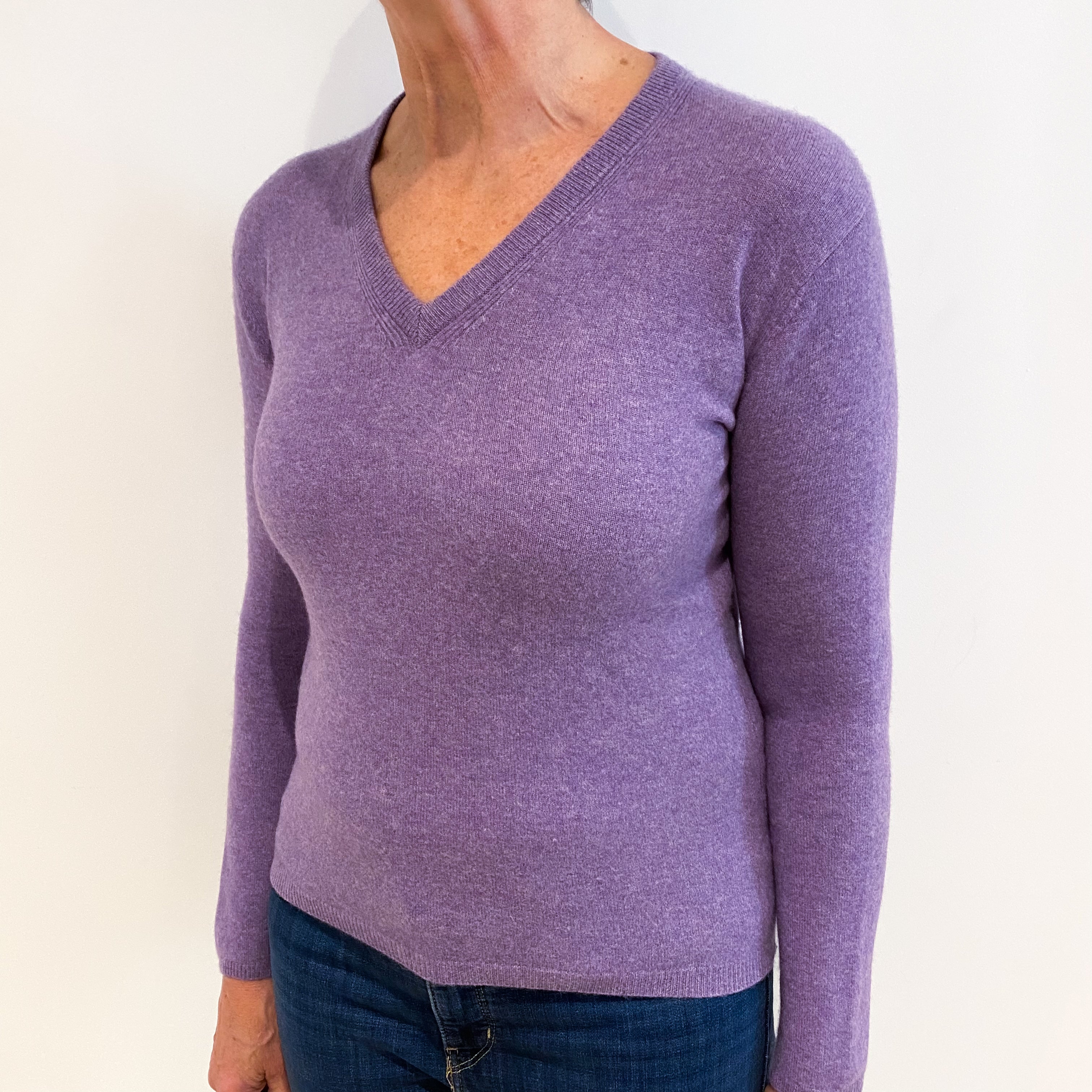 Deep Lavender Purple Cashmere V Neck Jumper Medium