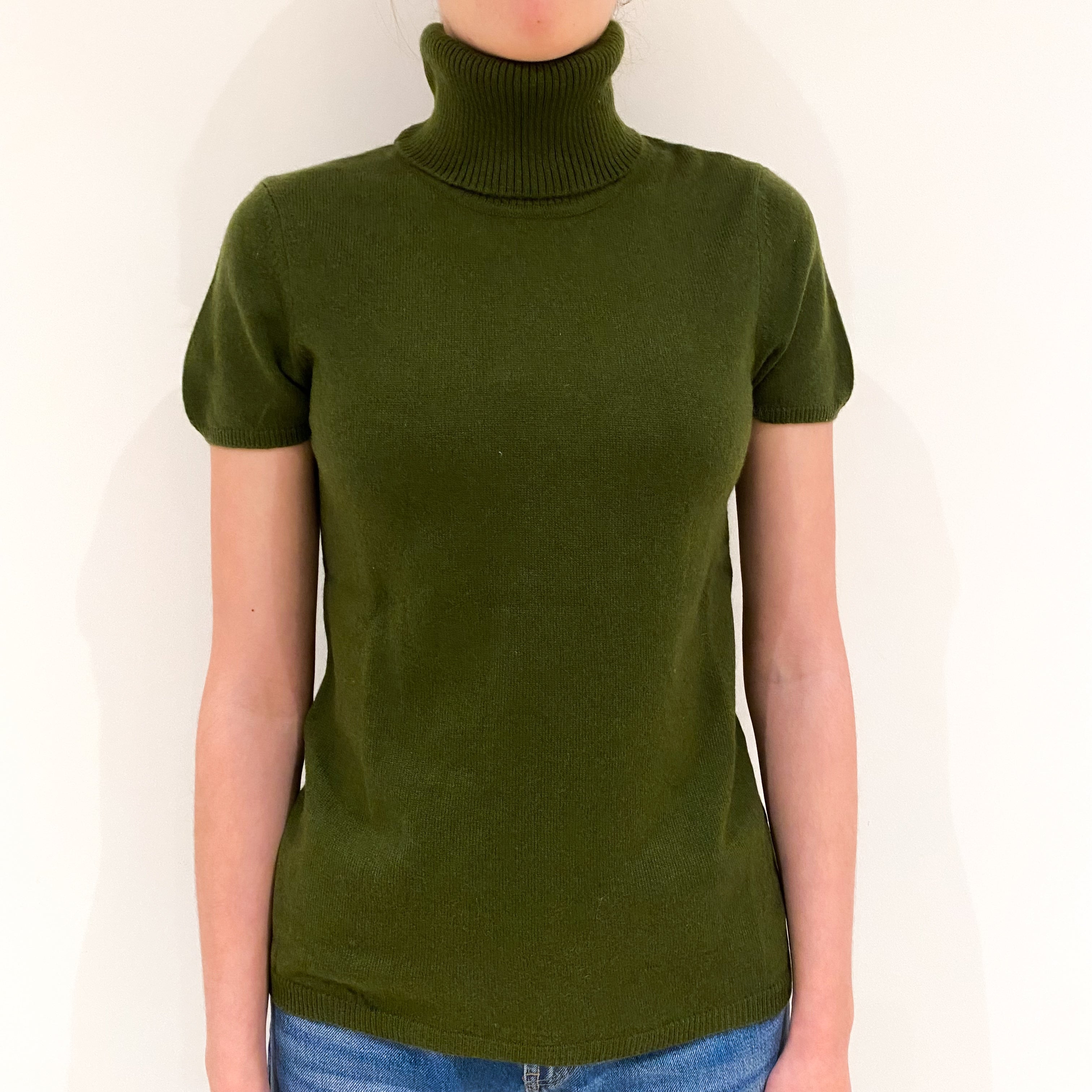 Moss Green Cashmere Polo Neck Jumper Extra Small