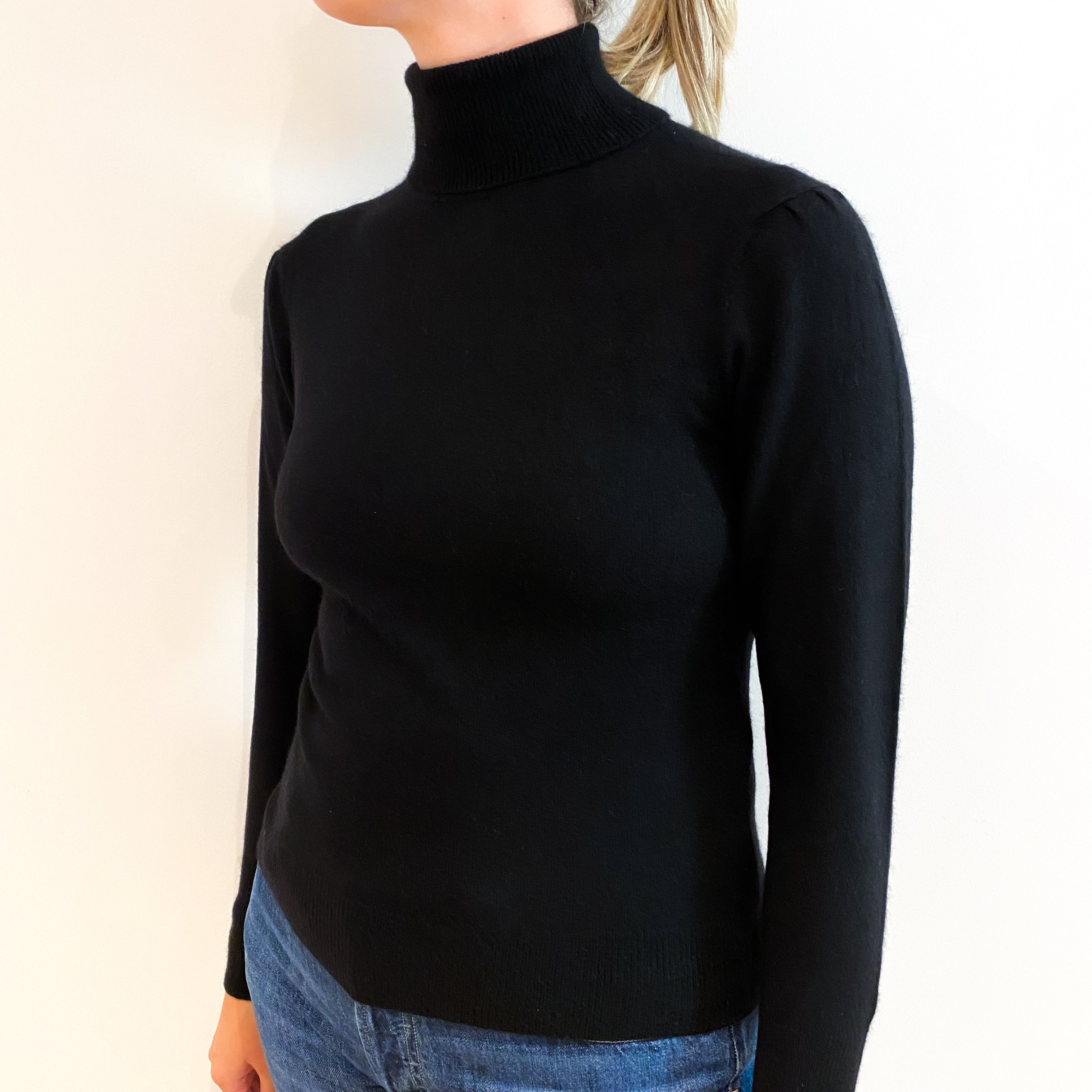 Black Cashmere Polo Neck Jumper Small