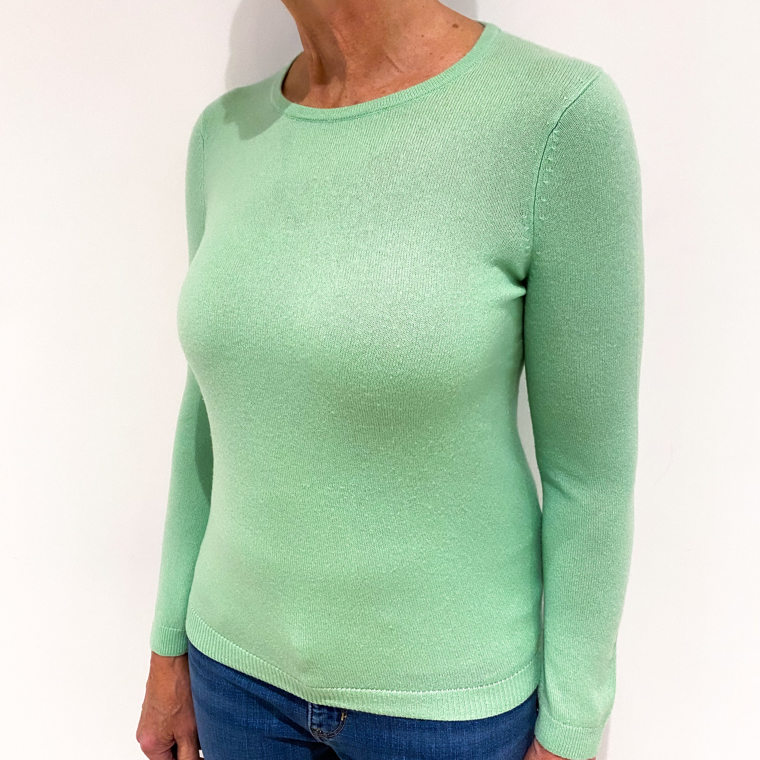 Spring Green Cashmere Crew Neck Jumper Medium