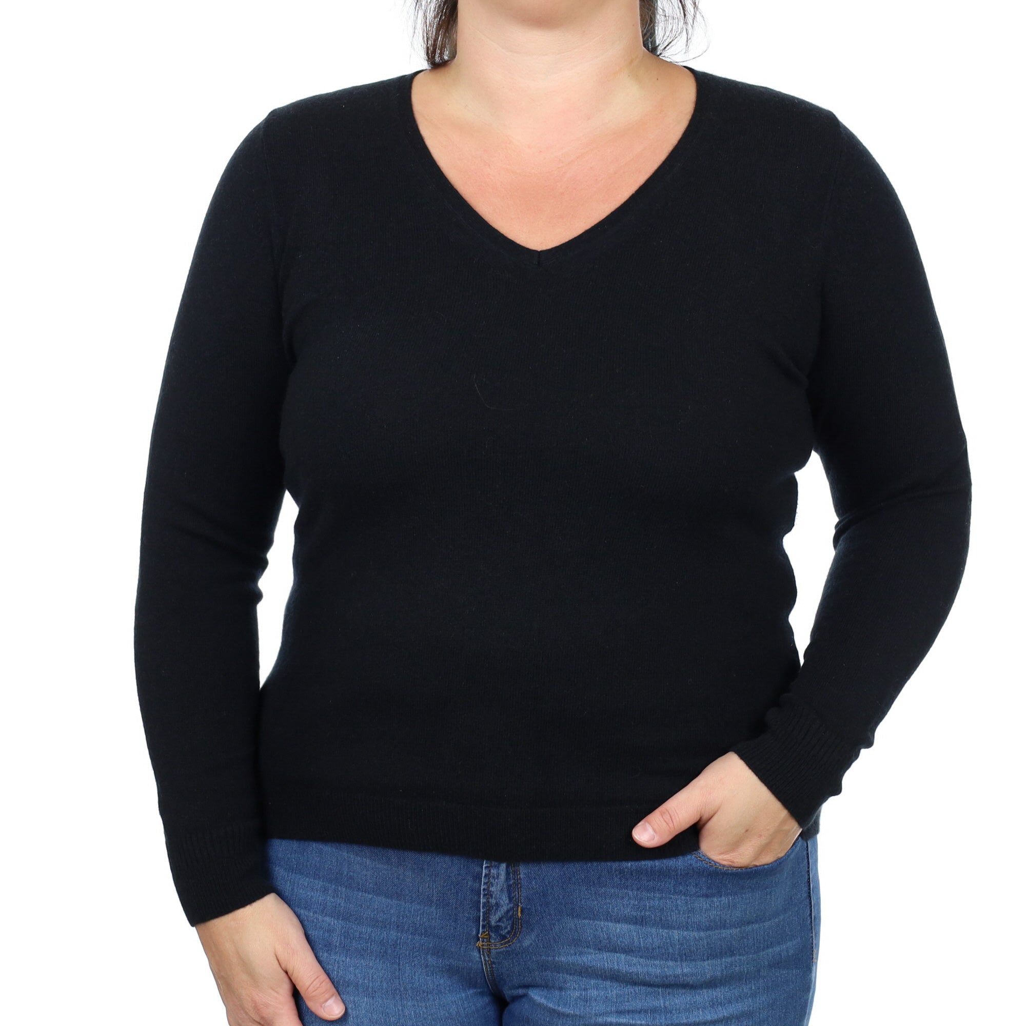 Black Cashmere V Neck Jumper Large