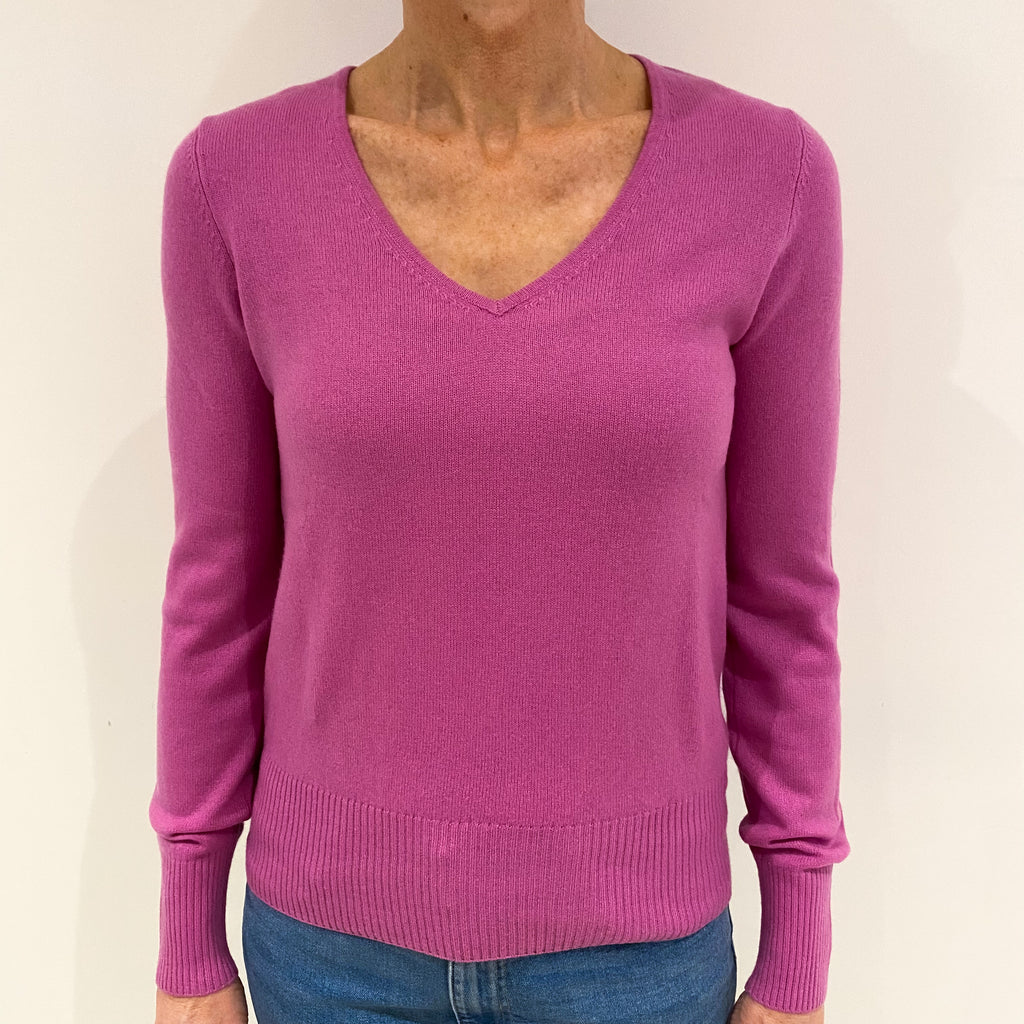 Mature Pink Cashmere V Neck Jumper Small