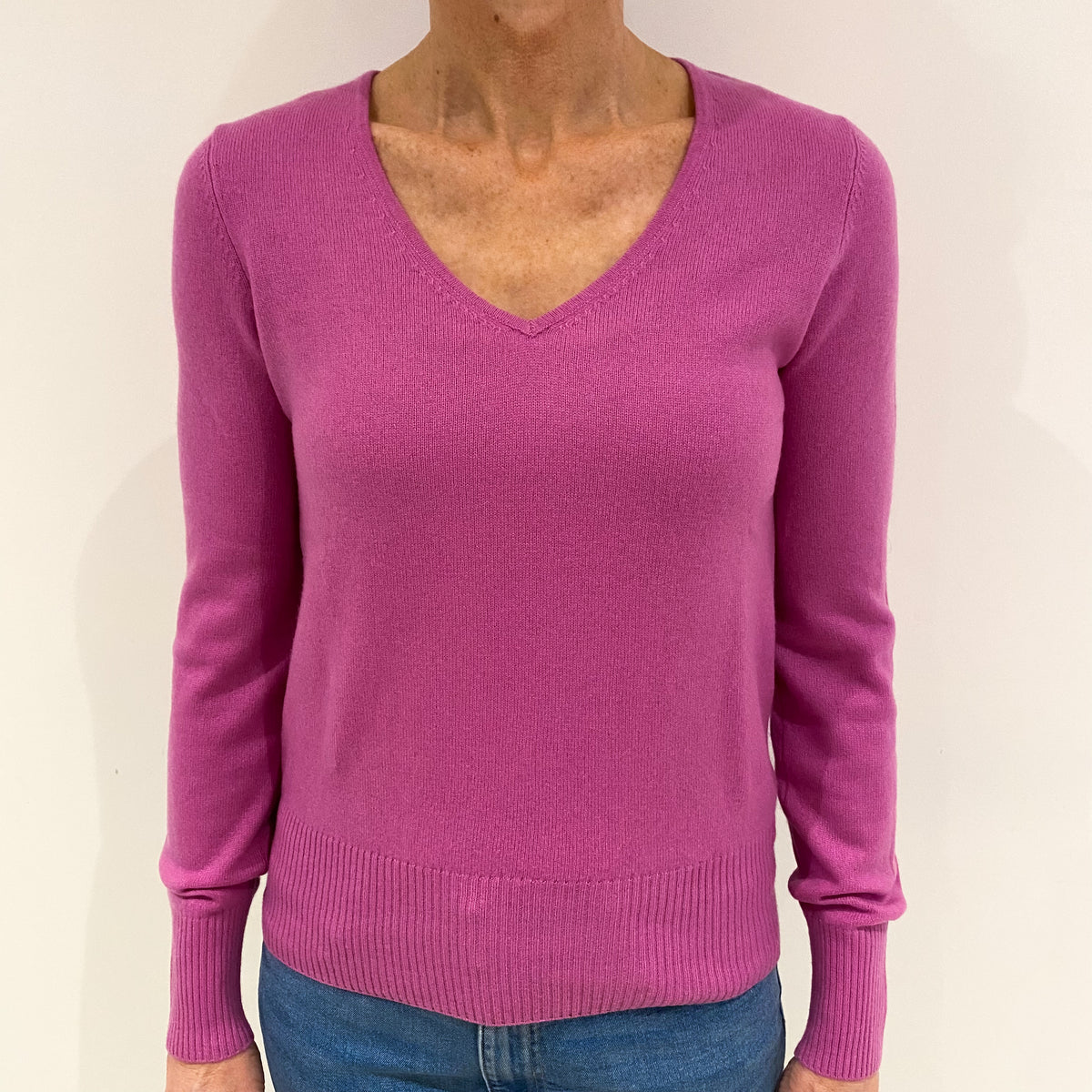 Mature Pink Cashmere V Neck Jumper Small