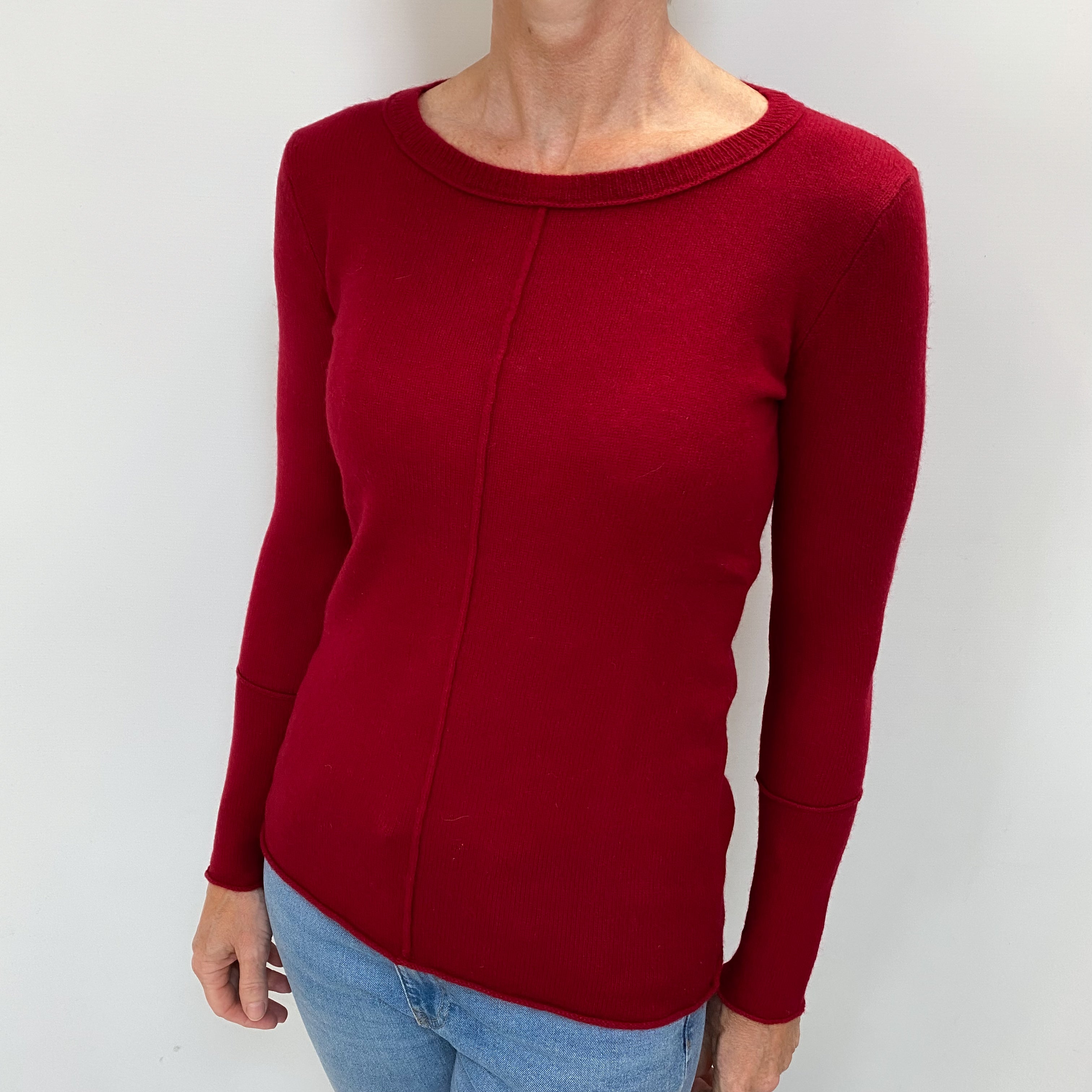 Crimson Red Cashmere Crew Neck Jumper Small