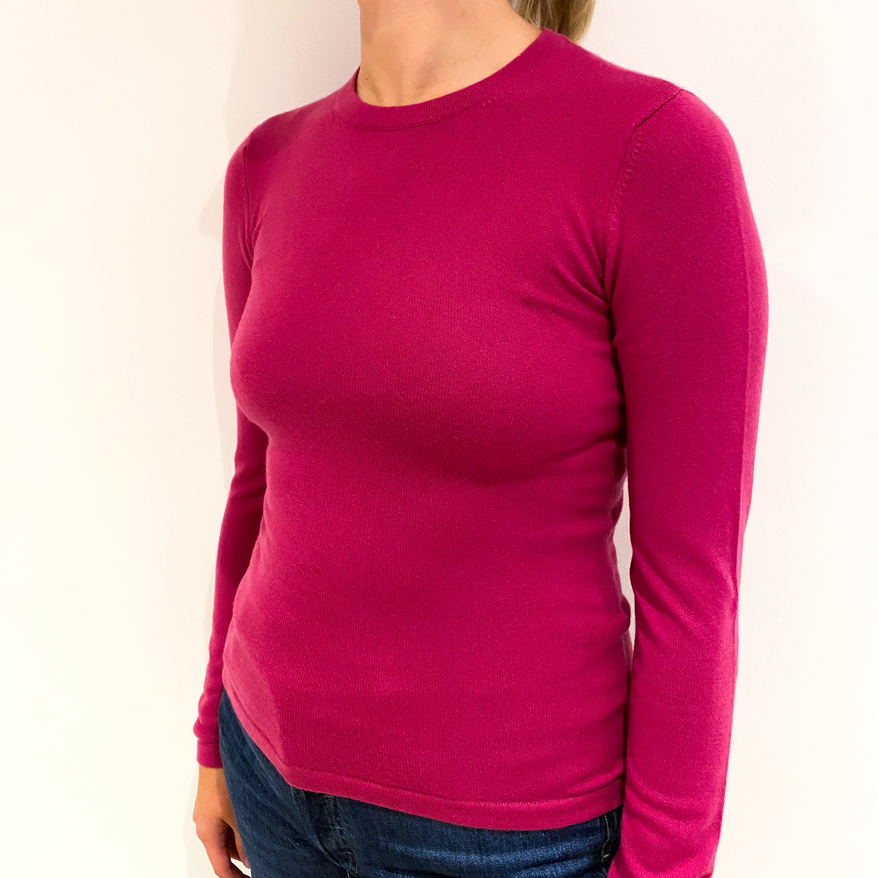 Fuchsia Pink Cashmere Crew Neck Jumper Small