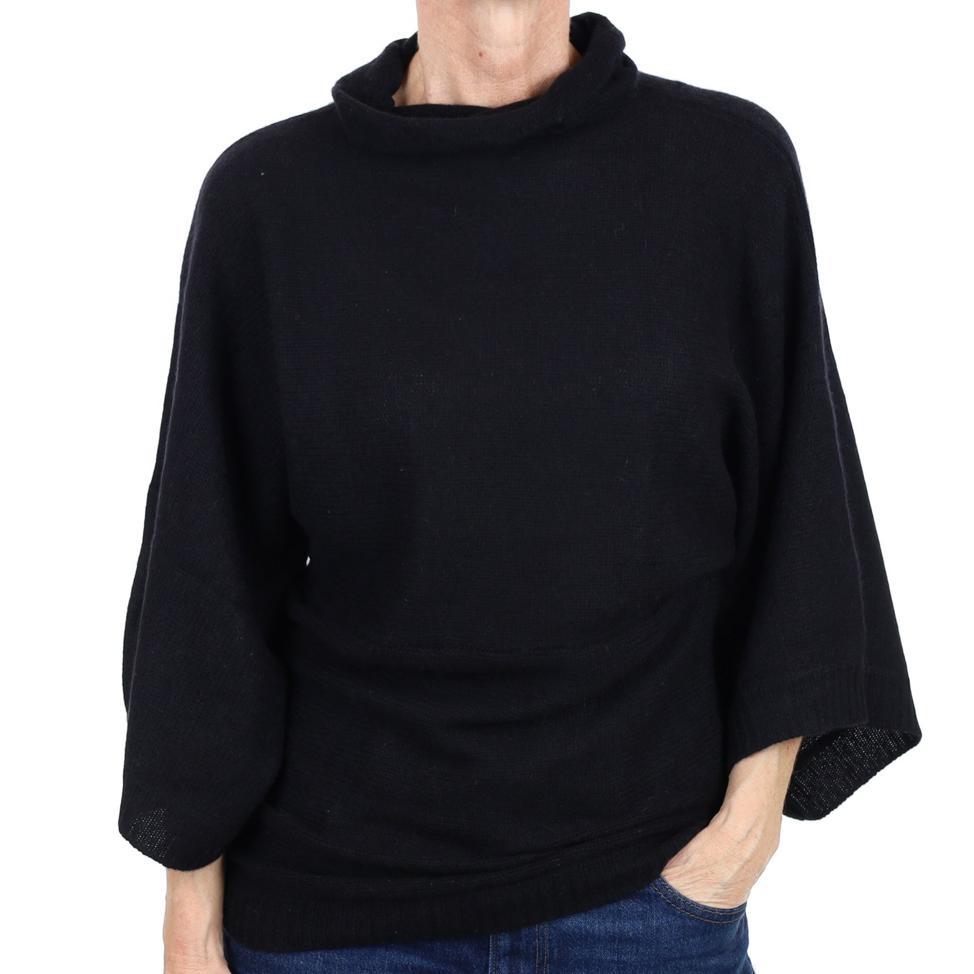 Black Cashmere Funnel Neck Jumper Small