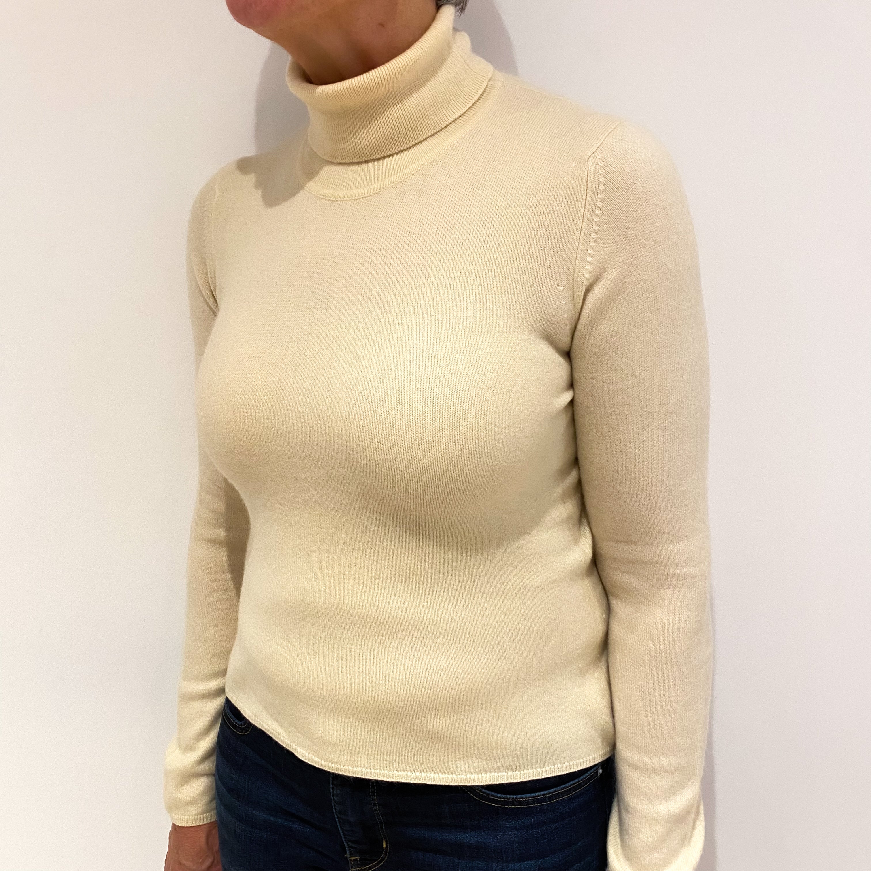 Golden Cream Cashmere Polo Neck Jumper Medium