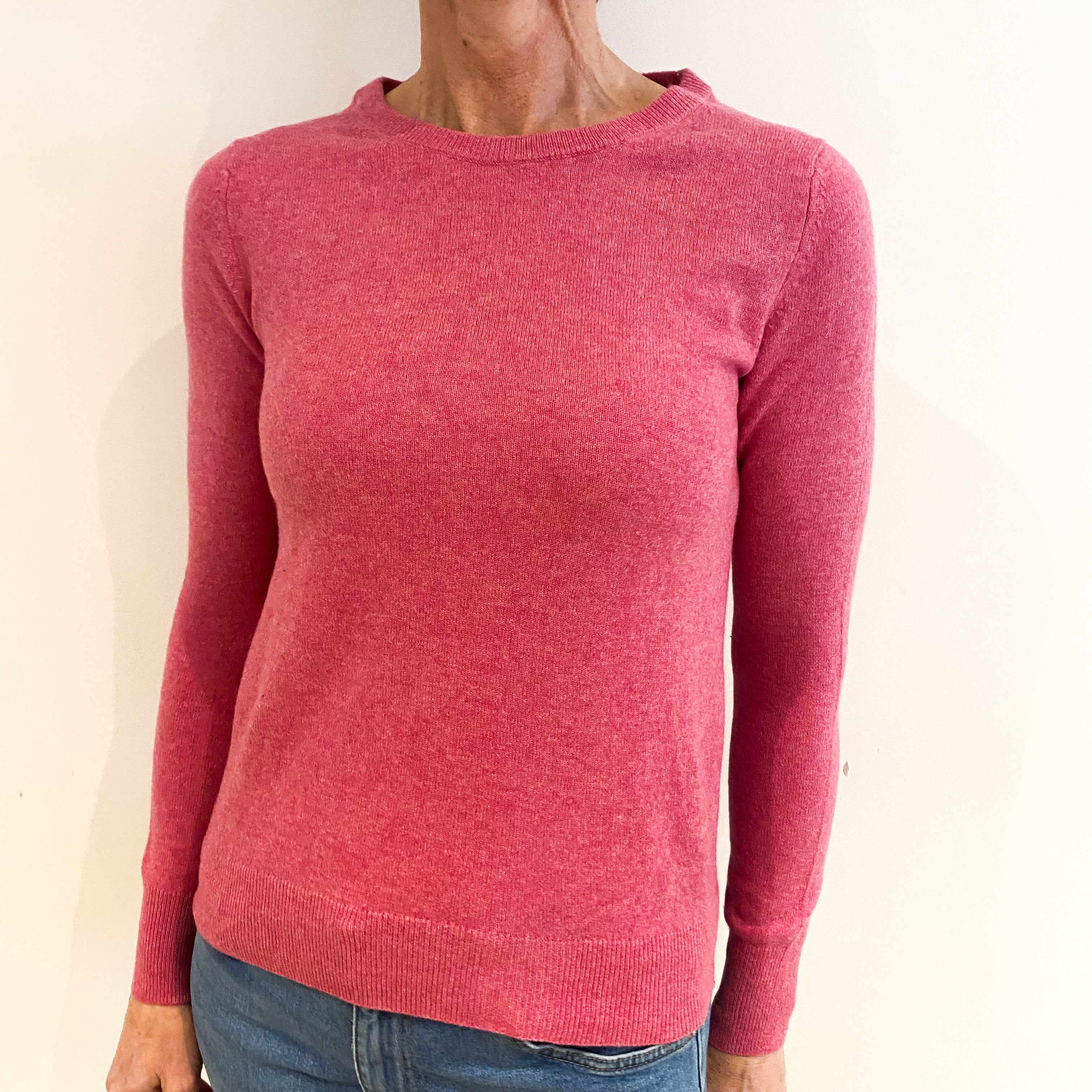 Bubble Gum Pink Cashmere Crew Neck Jumper Small