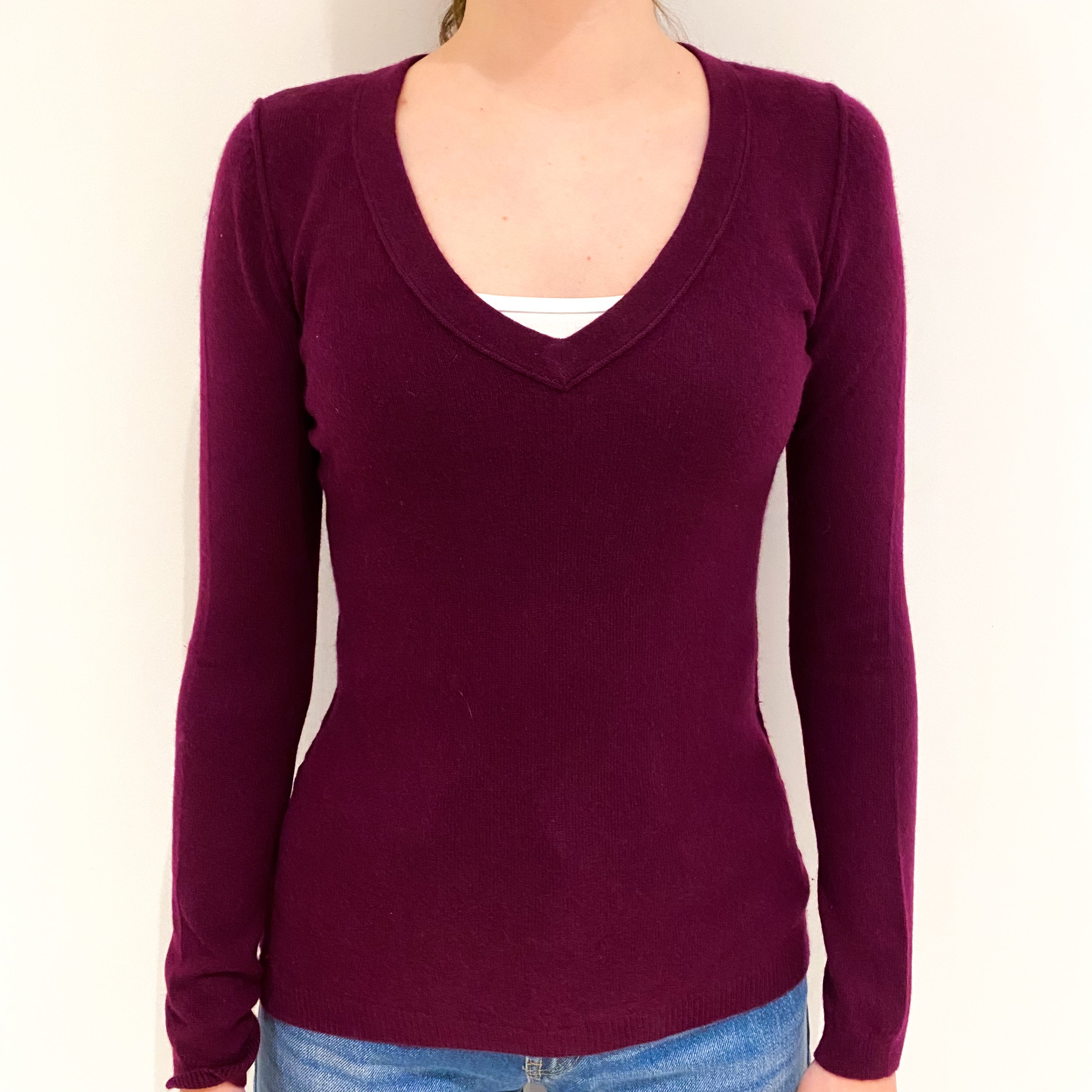 Mulberry Purple Cashmere V-Neck Jumper Extra Small