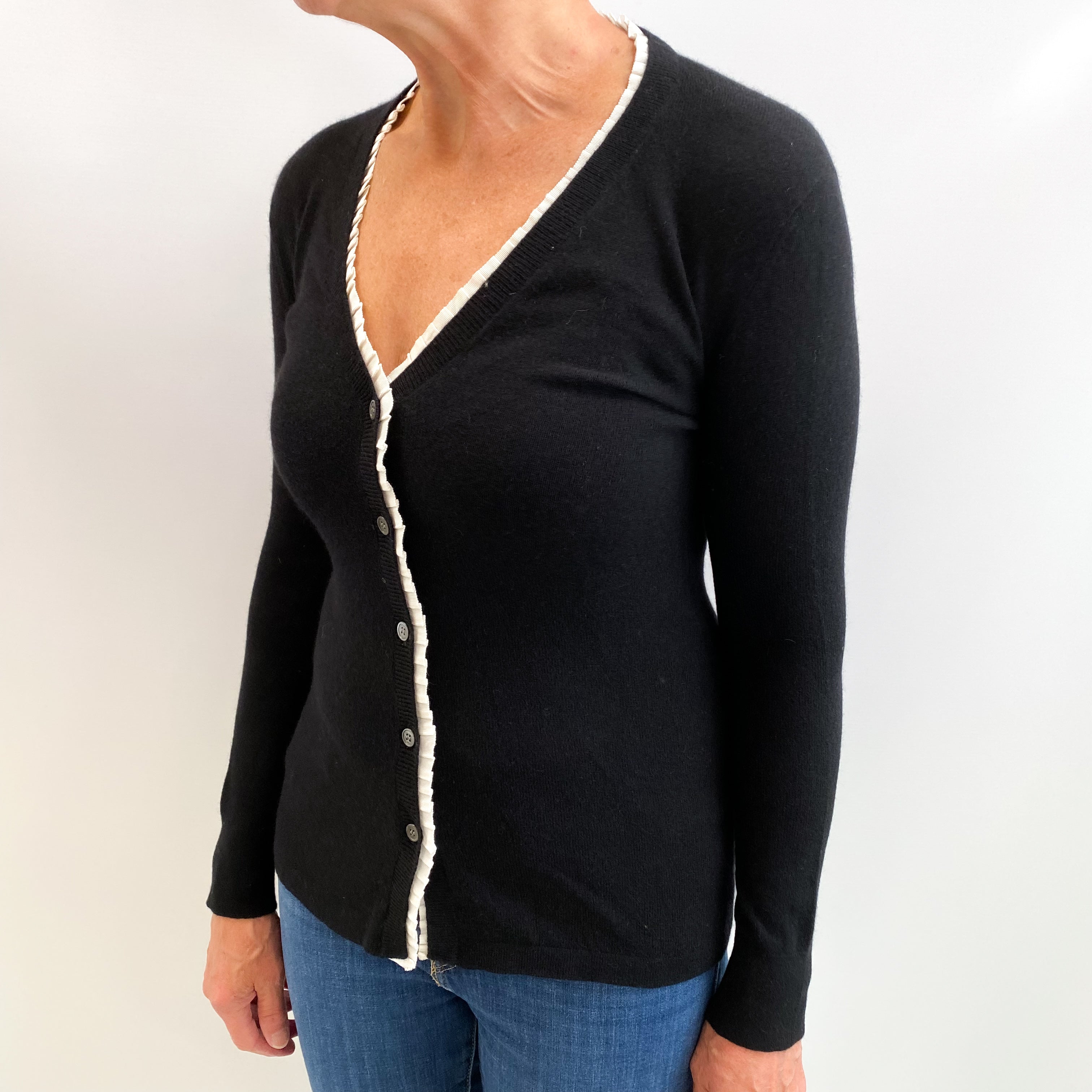 Black Cashmere V  Neck Cardigan Medium